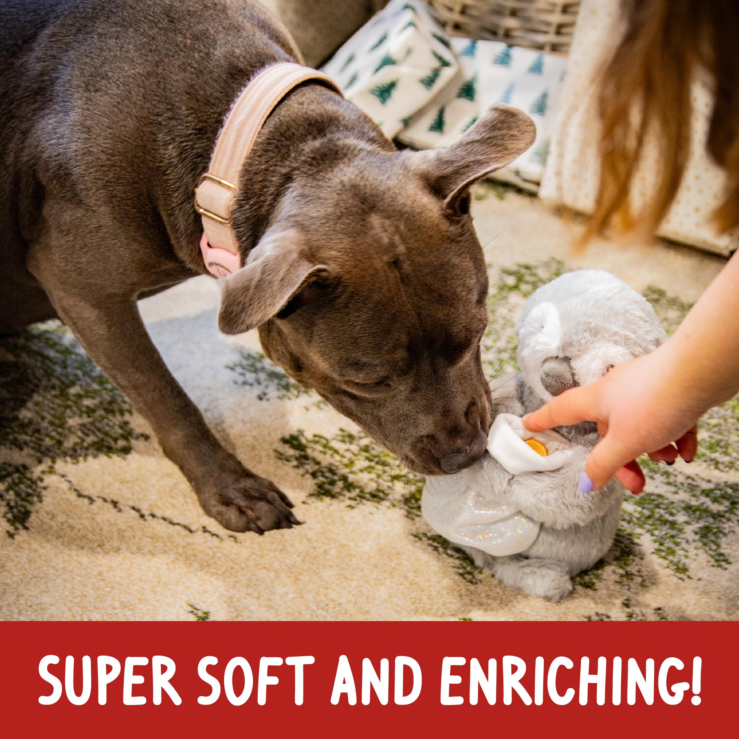 Rosewood Prancer Penguin Dog Toy, Plush Grey Penguin with Sparkly Silver Stocking for Treat Hiding Soft - Image 4