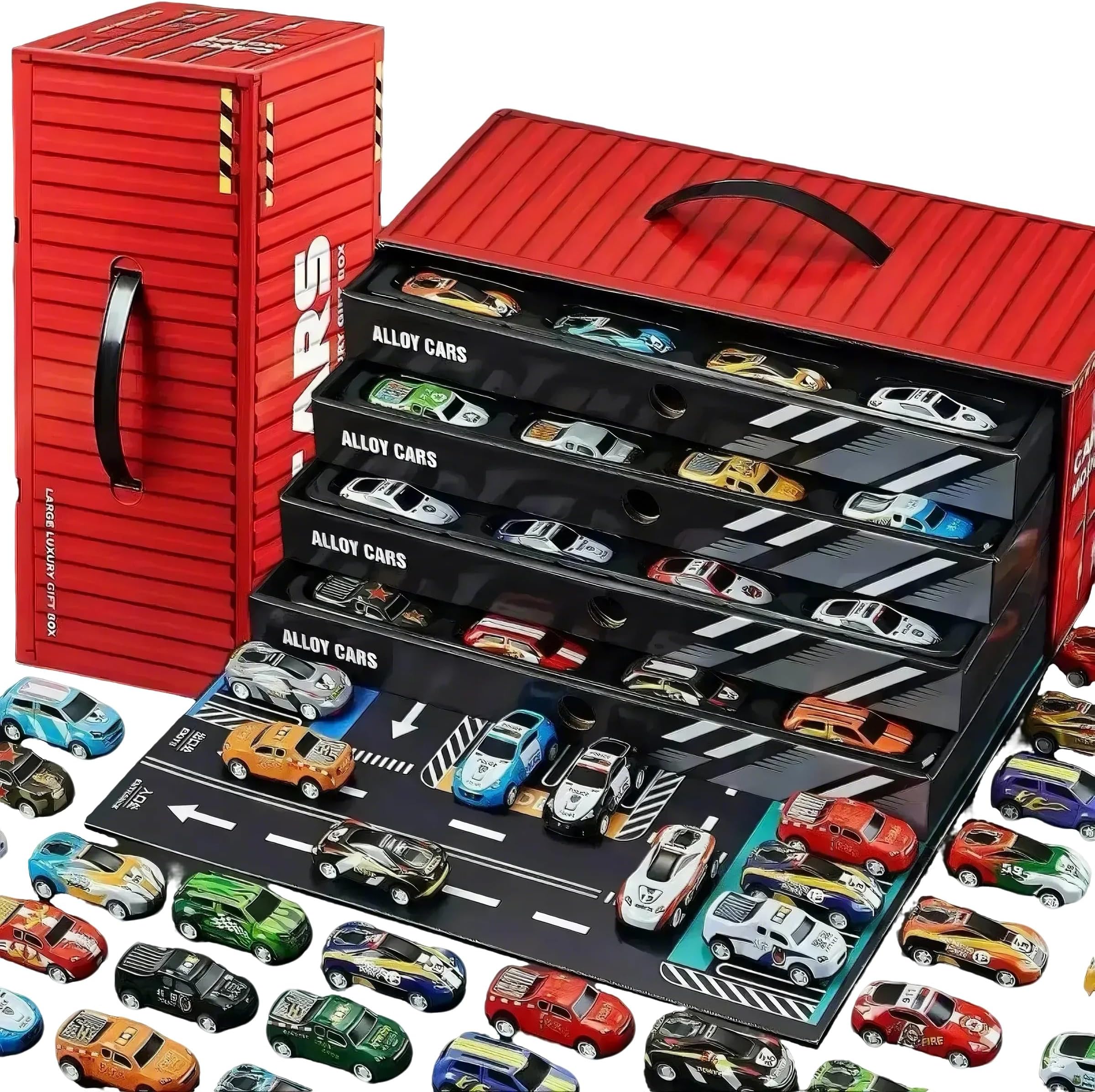 48-Piece Kids Toy Car Set with Gift Packaging - 5-Level Parking Garage, Durable ABS Material, Ideal for Birthdays and Holidays