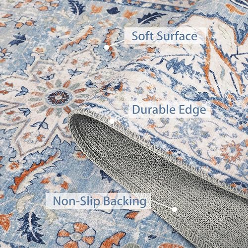 Miniatura 2 de Alfombra de área lavable a máquina, 8 x 10, alfombra de acento vintage envejecida, medallón floral oriental, resistente a las manchas,