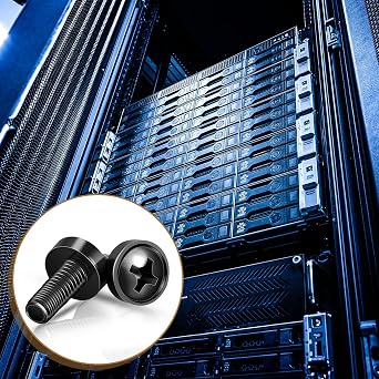 100 Pack M6 x 16 mm Rack Mount Cage Nuts, Screws and Washers Stainless Steel Black Server Rack Screws Square Insert Nuts for Audio Server Console Mounting Routers, Shelves, Enclosures, Cabinets