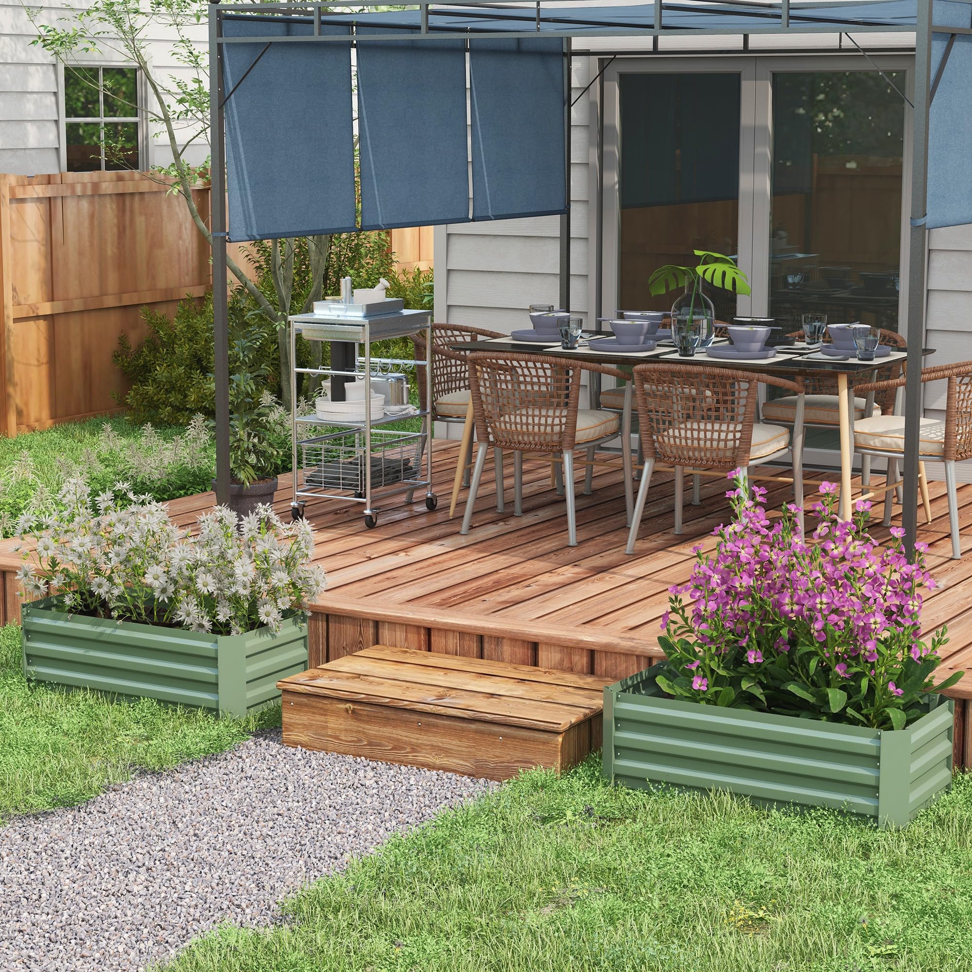 Outsunny 2 Jardineras Exterior Grandes Acero Galvanizado 100x50x30 cm Verde | Huertos Urbanos, Maceteros Exterior Elevados para Plantas, Flores, Terraza, Resistente a la Intemperie