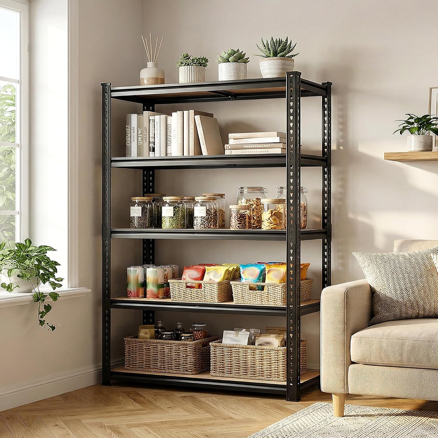 72.1" H Storage Shelves 2450LBS Garage Shelving, Adjustable Shelving Units and Storage, 5 Tier Metal Shelf for Kitchen Pantry Garage Warehouse Basement, 35.6" W x 72.1" H x 16.2" D