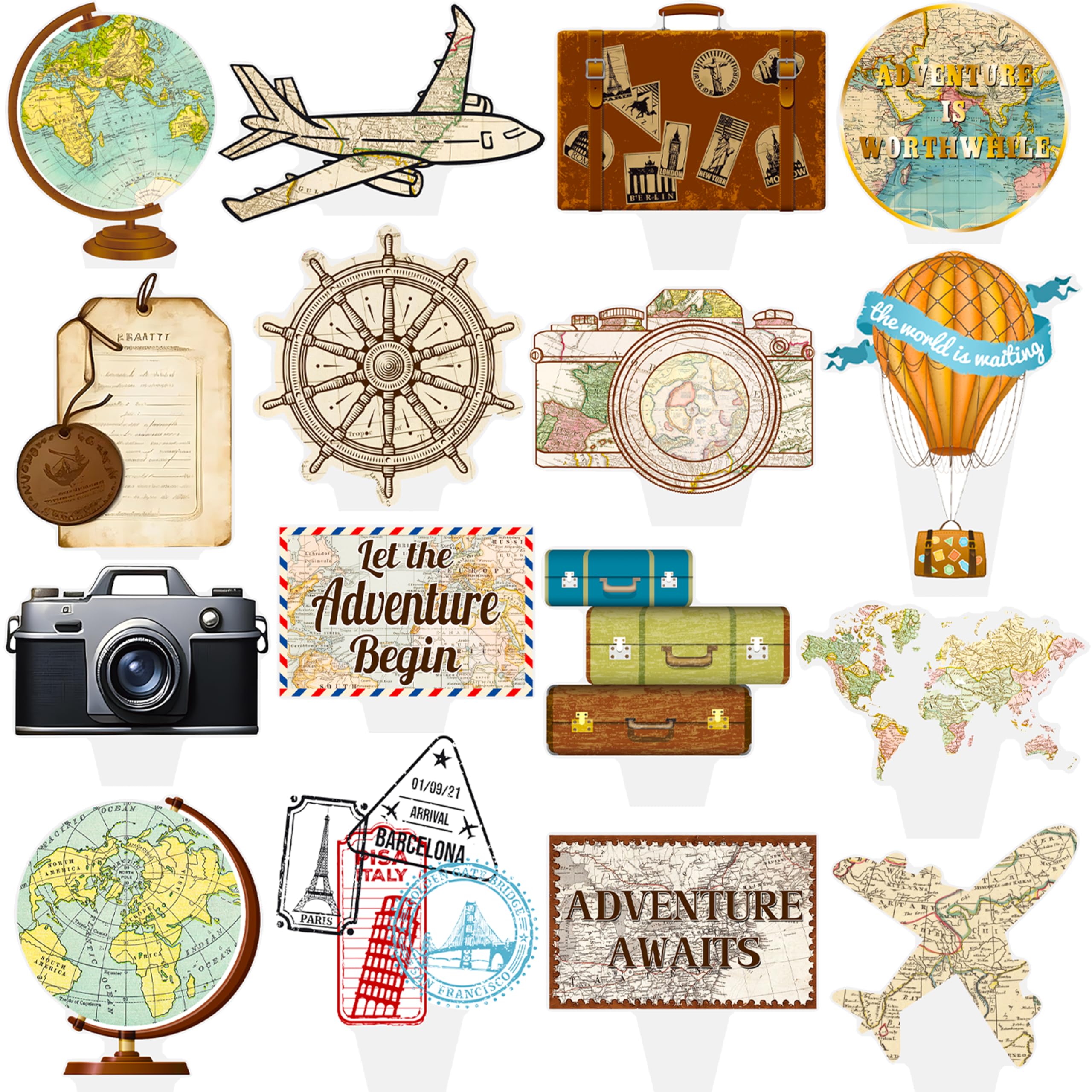 C L cooper life 48pcs Travel Adventurer Cupcake Topper Travel Adventurer Party Favors for Let The Adventure Begin Going Away Party Supplies