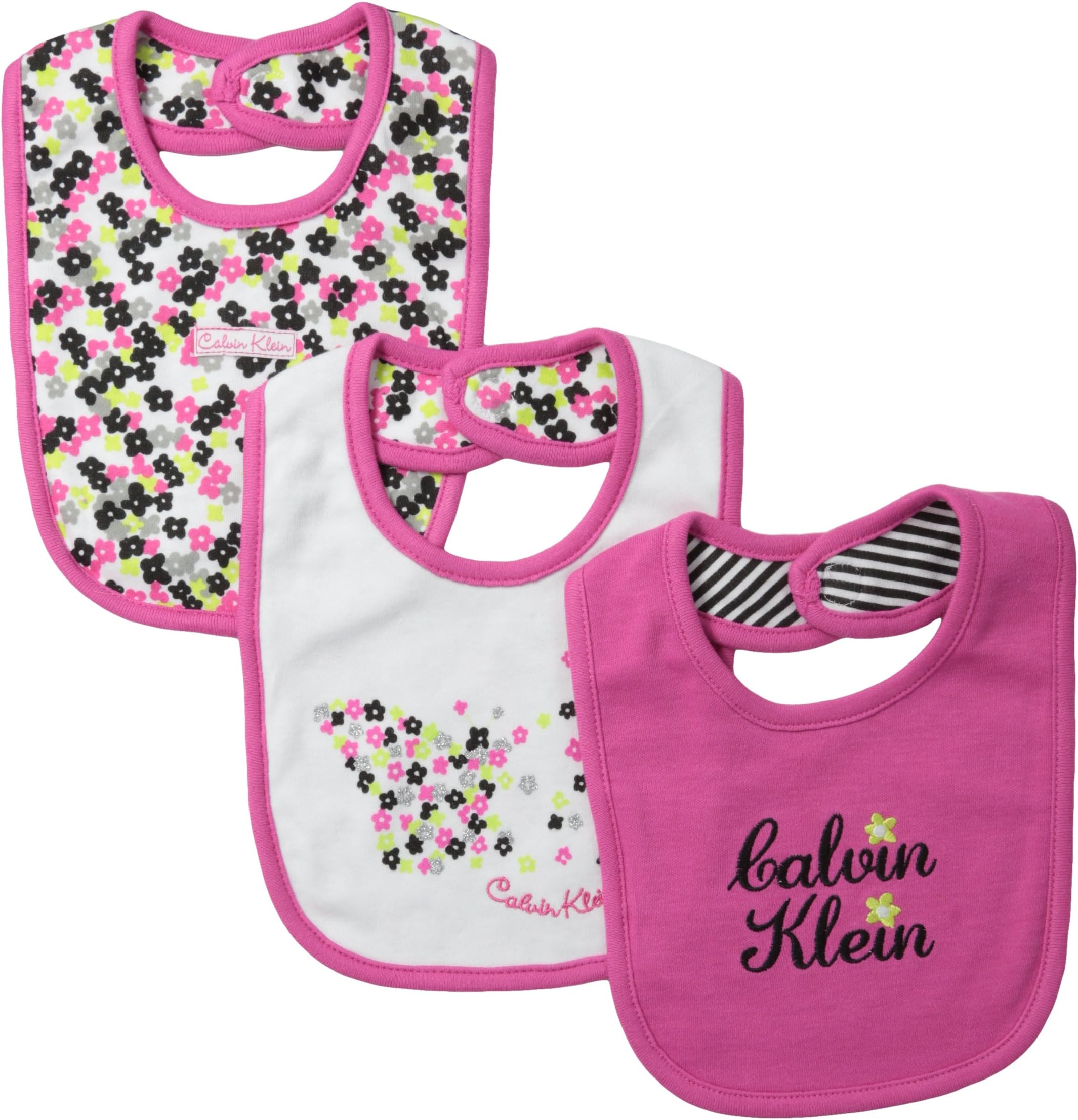 Calvin Klein Baby-Girls Newborn 3 Pa Bibs Hot Pink Group