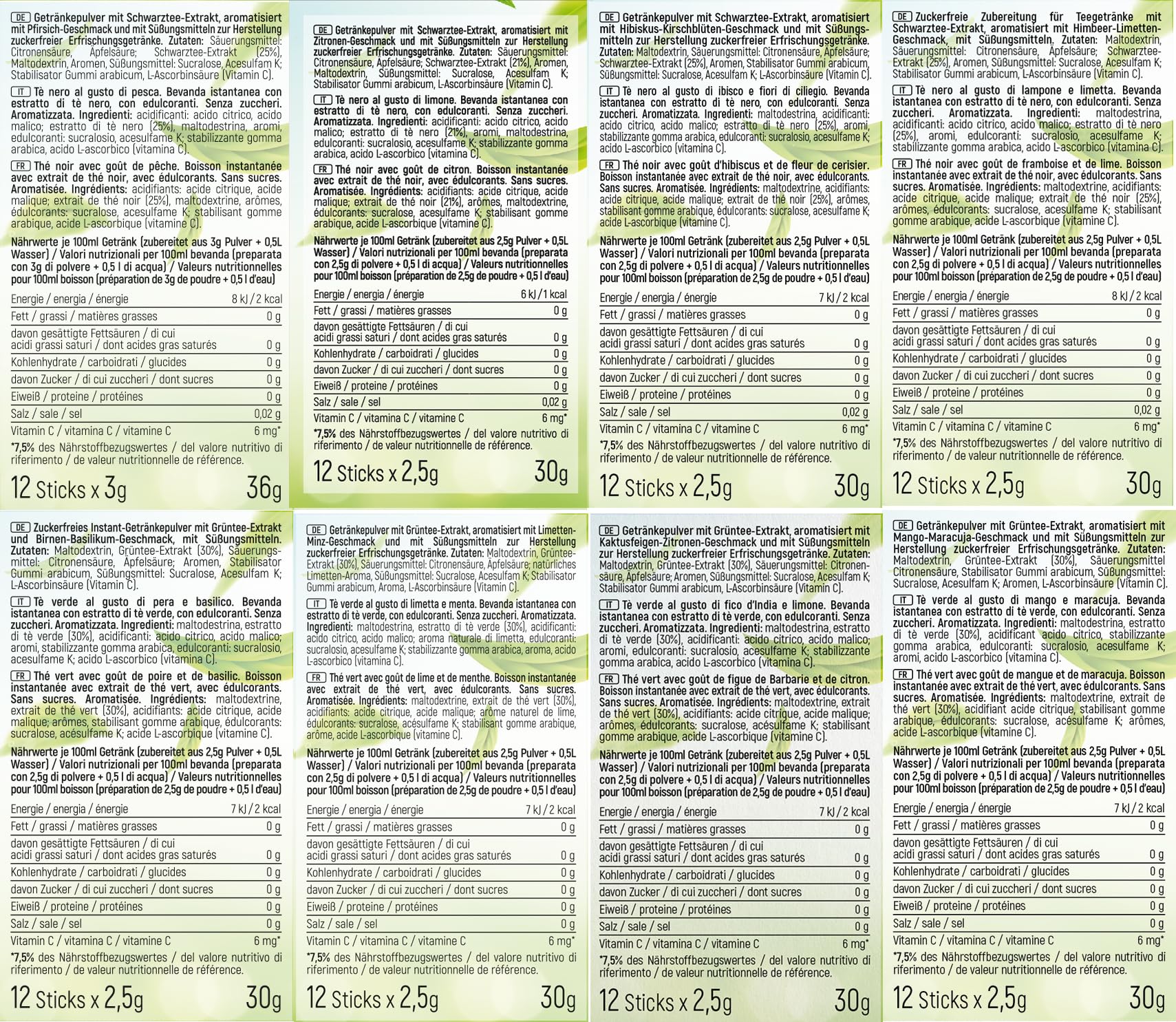 INSTICK bevanda istantanea senza zucchero (confezione tè freddo + borraccia Tritan 1L) 8x12 bustine – per 0,5–1 l – vegana, con vitamina C e a basso contenuto calorico