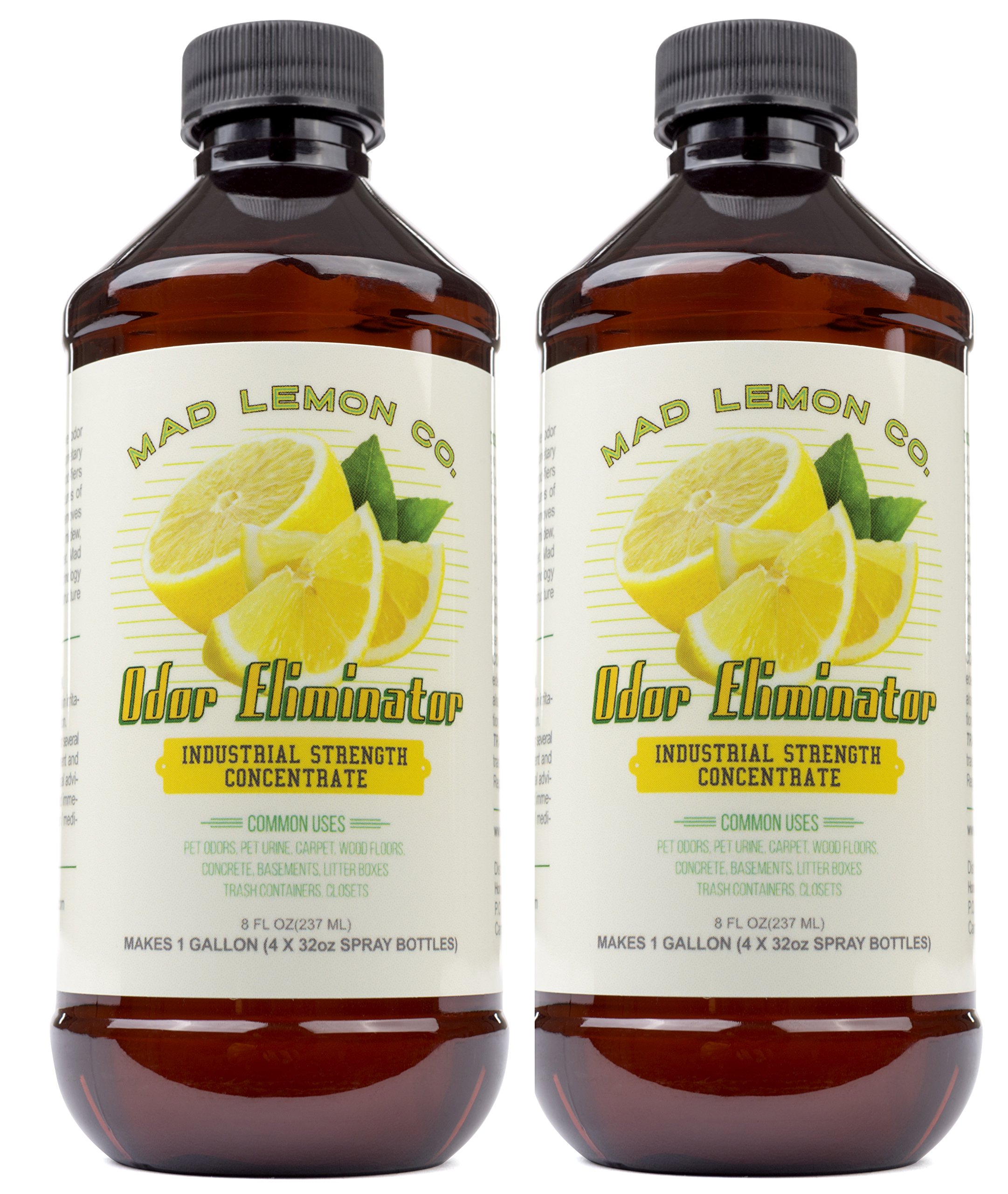 Mad Lemon Pet Odor Eliminator and Neutralizer - 2-PACK Industrial Strength 8oz Concentrate - Makes 2 Gallons - Cat & Dog Odors, Urine, Carpet, Dead Rodent Odor, Mouse, Rat, Sewer, Garbage, Trash Can
