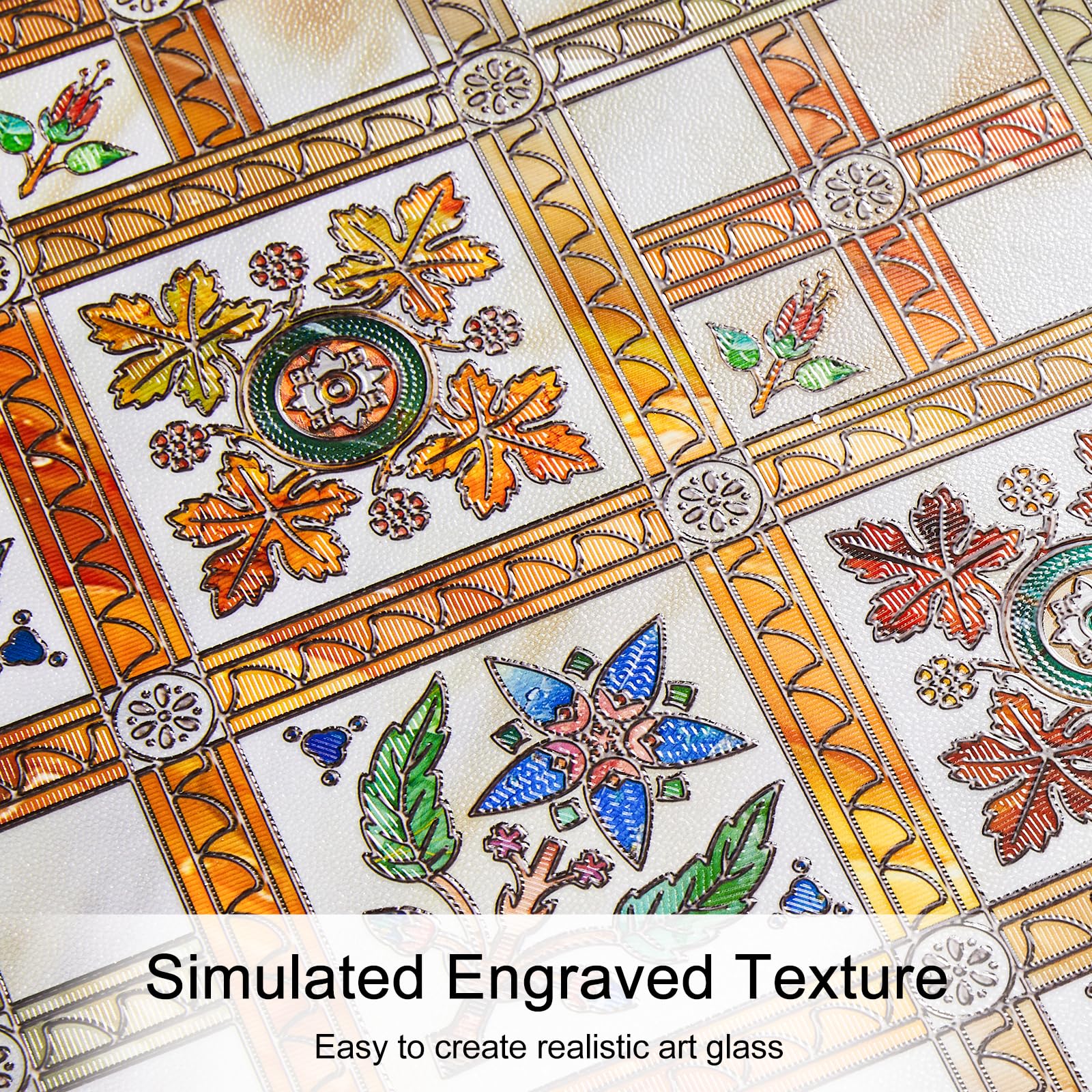 Coavas Film décoratif pour fenêtre de maison, salle de bain et porte d'entrée, motif floral 3D, blocage des UV, contrôle de la chaleur, non adhésif, réutilisable, jaune, 60 x 90 cm