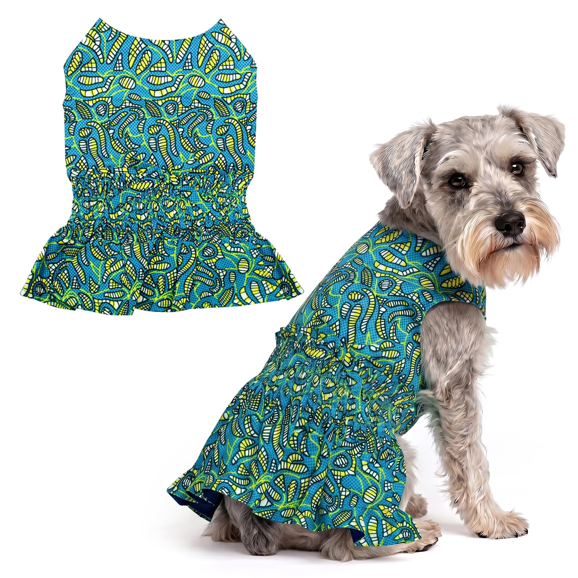 Parisian Pet Tribal Dog Dress - Summer Clothes for Large Dogs Girl - Ruched Waist Pet Dress - Stylish Printed Beach Dog Outfit - Lightweight Puppy Clothes - Sleeveless Dresses for Dogs — image 1