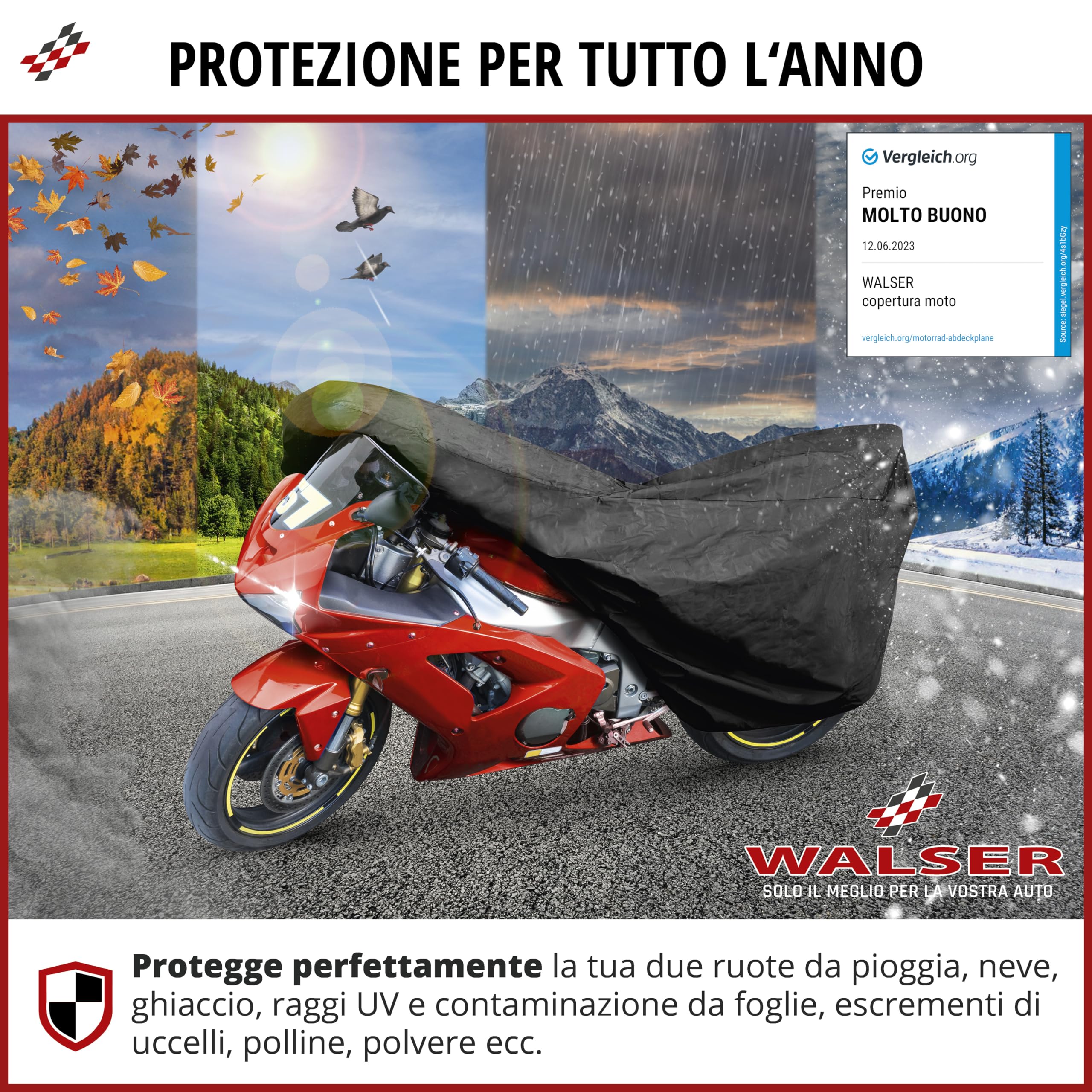 Copertura Moto Impermeabile XXL 265x105x125cm - Telone Anti-UV E Polvere Per Esterni