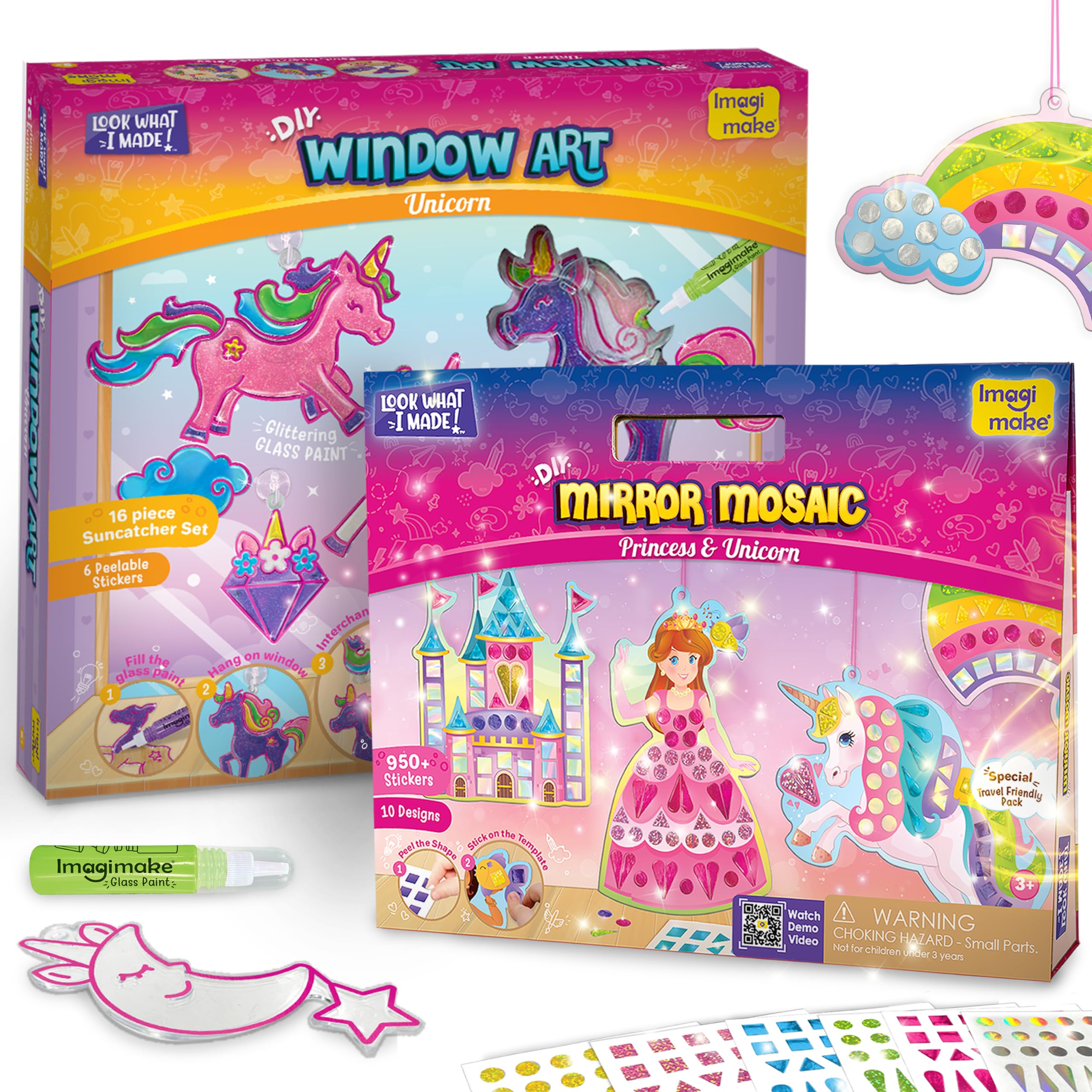 Unicorn Craft Combo | Glass Painting & Mirror Mosaic Kit |DIY Art & Craft Toys for Girls | Birthday Gift for Girls Ages 3,4,5,6,7,8