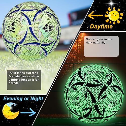 Miniatura 2 de EVZOM Balón de fútbol luminoso oficial juego de fútbol americano, tamaño 3, tamaño 4, tamaño 5 para niños, niñas, adultos, al aire libre, interior,