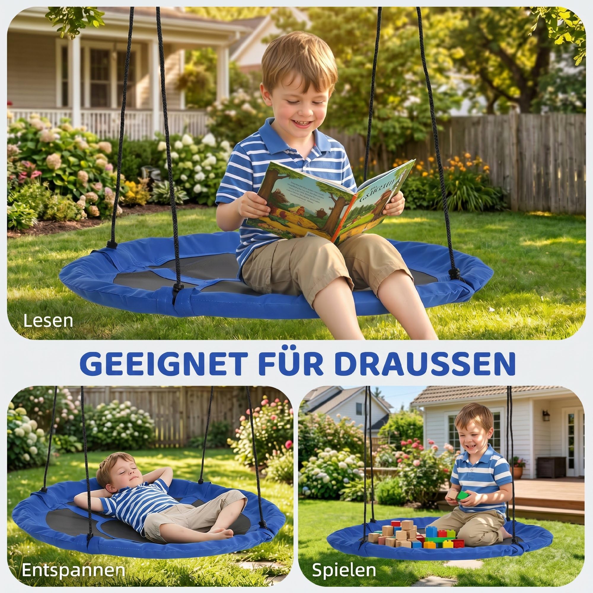 Outsunny 43" Columpio Nido Impermeable con Cuerda para niños, Azul