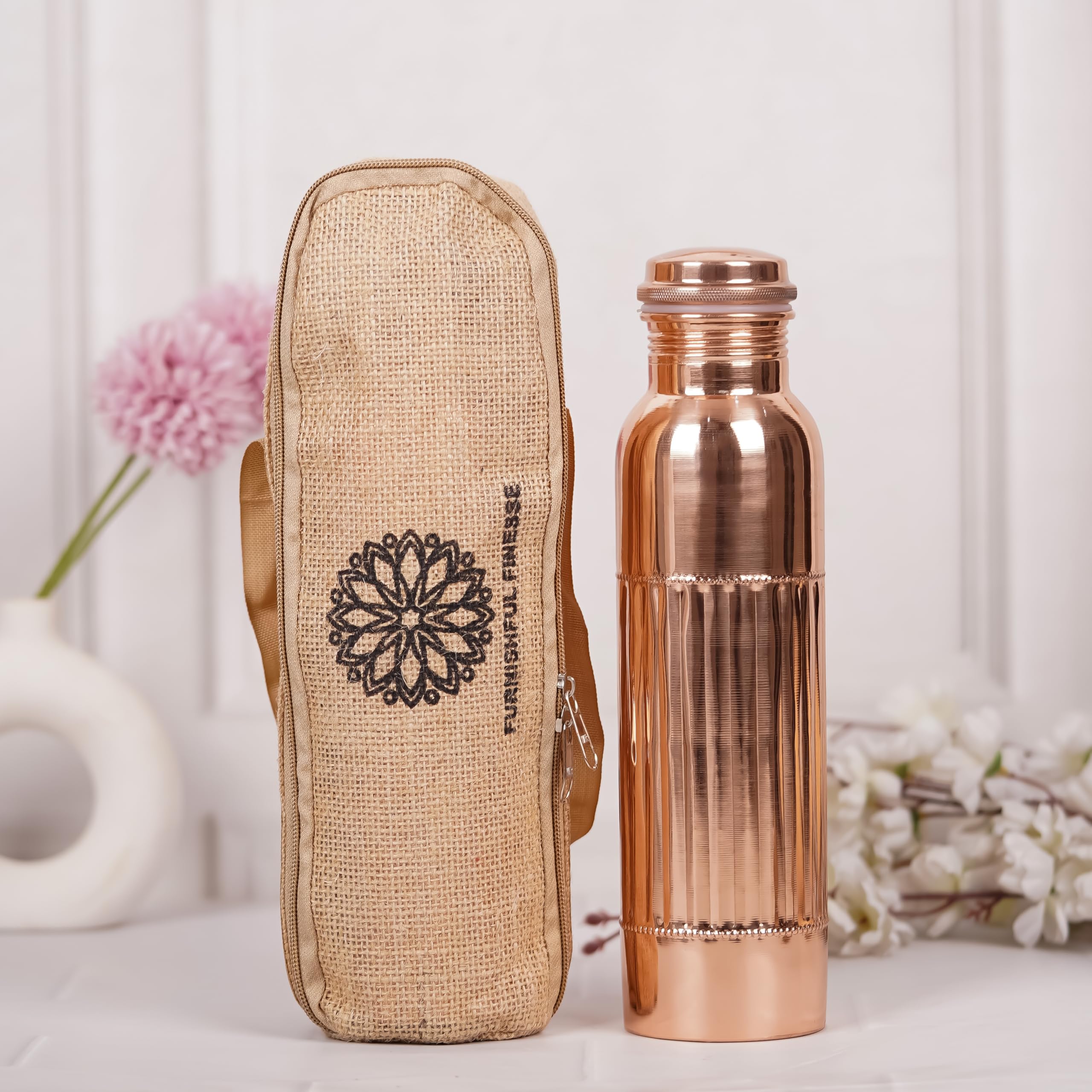 Kupfer-Wasserflasche, 1000 Ml, Aus Reinem Gehämmertem Kupfer – Ayurvedische Trinkflasche Mit Weithals, Laborgeprüft & Langlebig
