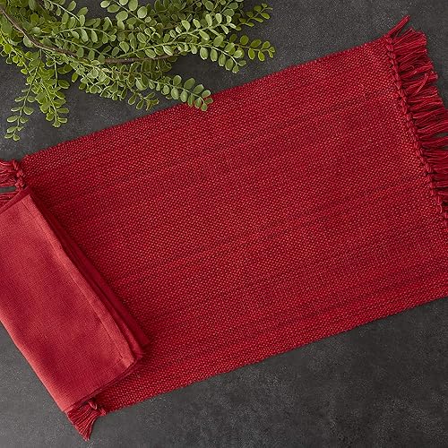 Vista 121 de DII - Colección de mesa jaspeado, camino de mesa, 13x72, rojo tango Tango Rojo