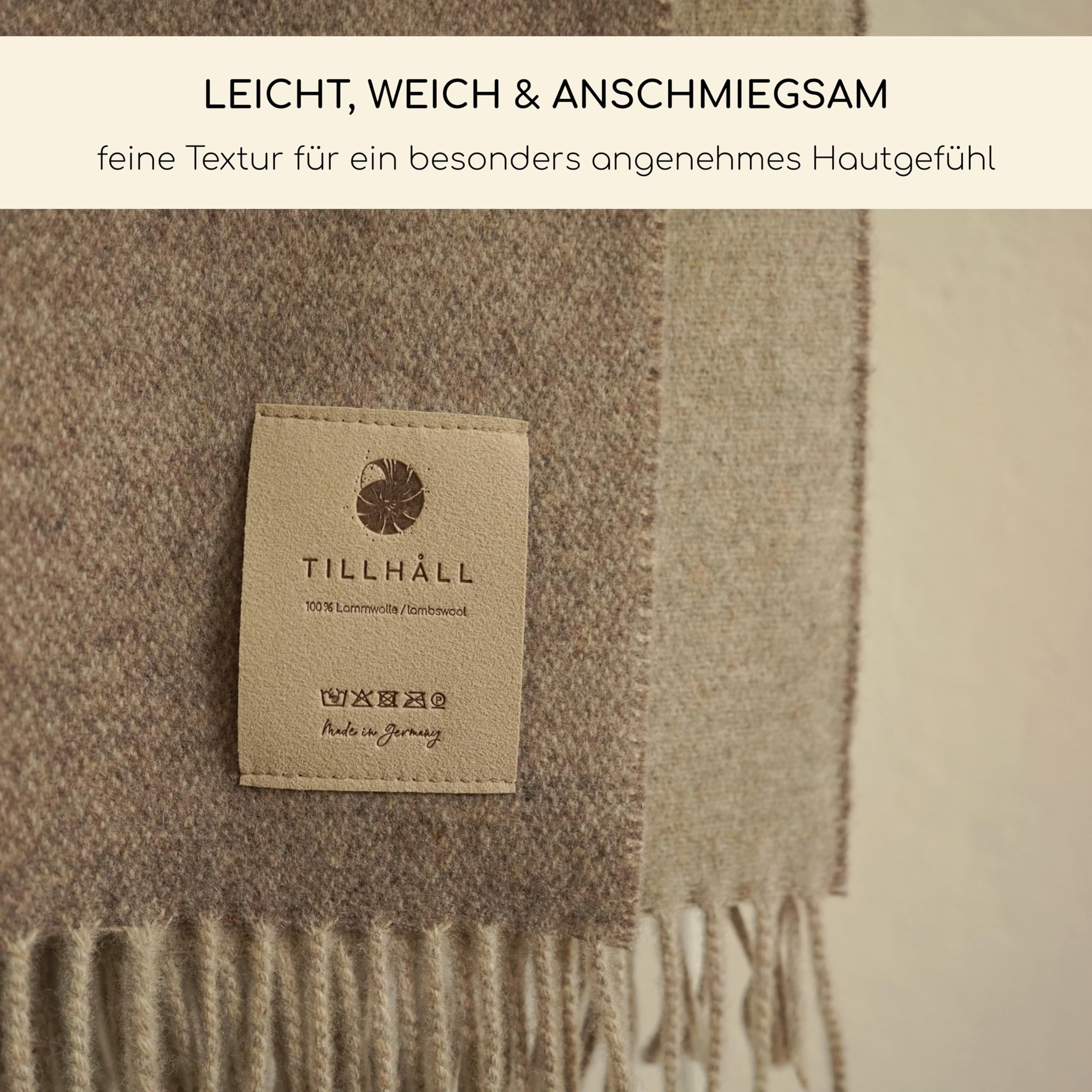 Wolldecke für Sommer aus 100% Reiner Bio-Lammwolle | leicht & weich | Made in Germany | 130x190 cm | Double-face Optik – Taupe