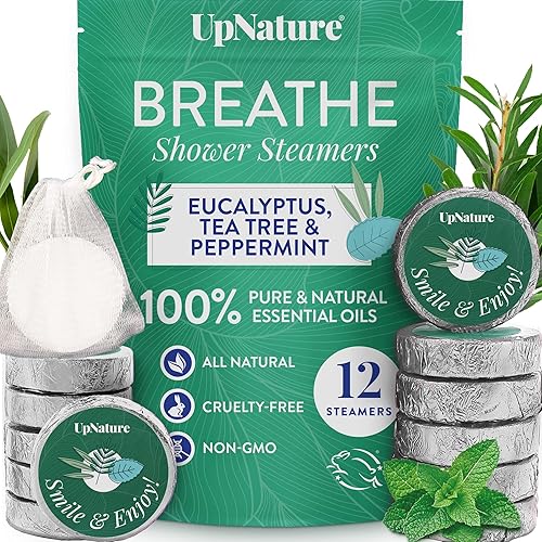 UpNature Vaporizadores de ducha de aromaterapia, respira 12 piezas - Vaporizador de ducha de eucalipto con eucalipto natural 100% puro, árbol de té