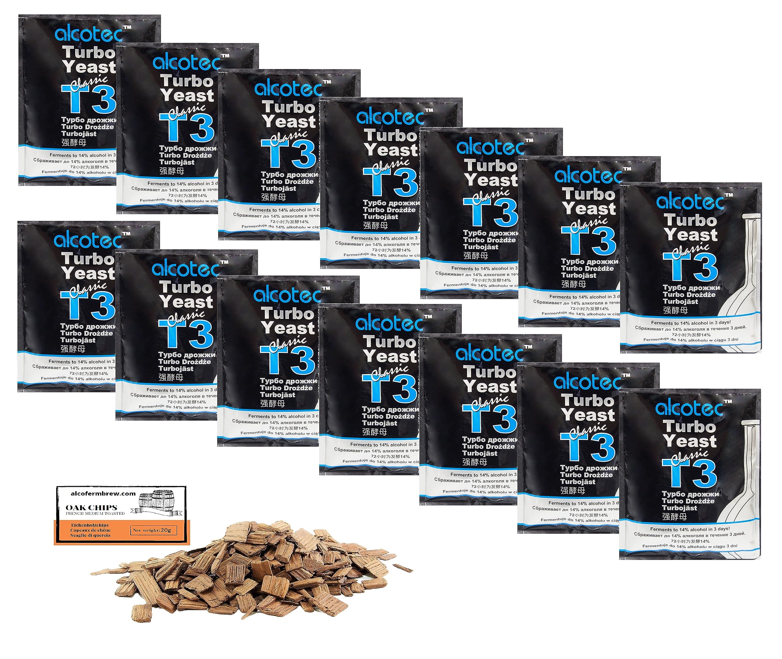 14 x Levadura Turbo Alcotec Classic T3-120g, Levadura Para Fermentación de Azúcar, Levadura de Vodka, Levadura de Puré, Levadura Rápida
