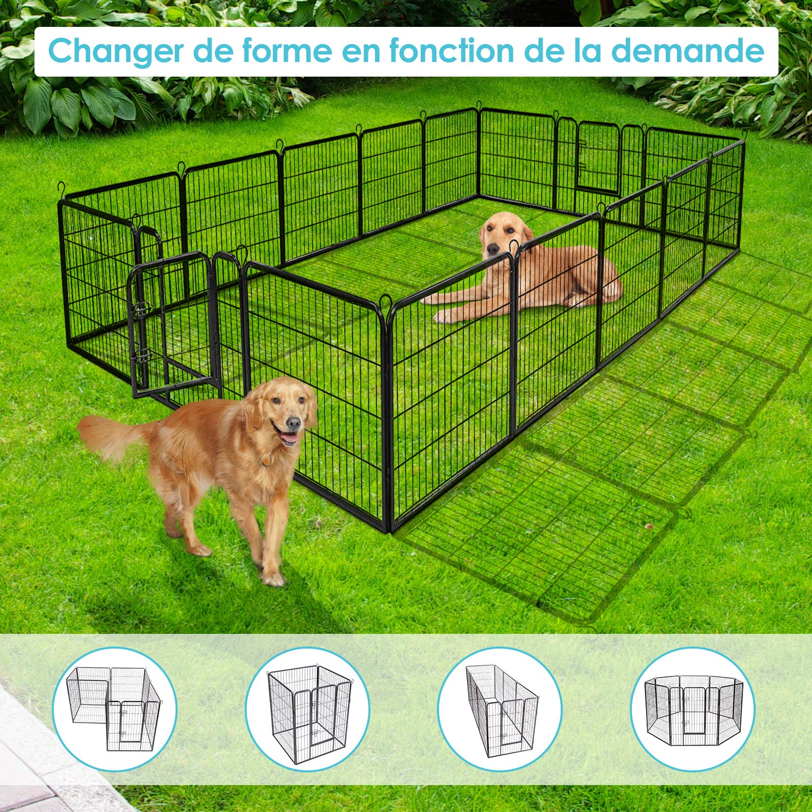 GOPLUS Parque/Valla para Animales de Metal, Parque Plegable con 8 Paneles, Diferentes Formas, Puerta de Doble Bloqueo, Valla para Interior y Exterior, Altura 100 cm, para Perro, Gato, Conejo