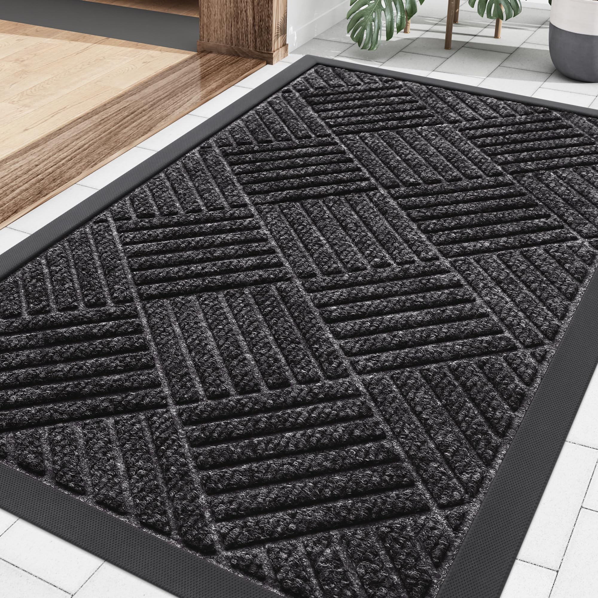 Smiry Front Door Mat Outside Entrance, Heavy Duty Outdoor Indoor Natural Rubber Doormat, Non Slip, Trap Dirt and Moisture, Easy Clean, Low Profile Patio Porch Entryway Mat, 29.5x17, Silver Grey