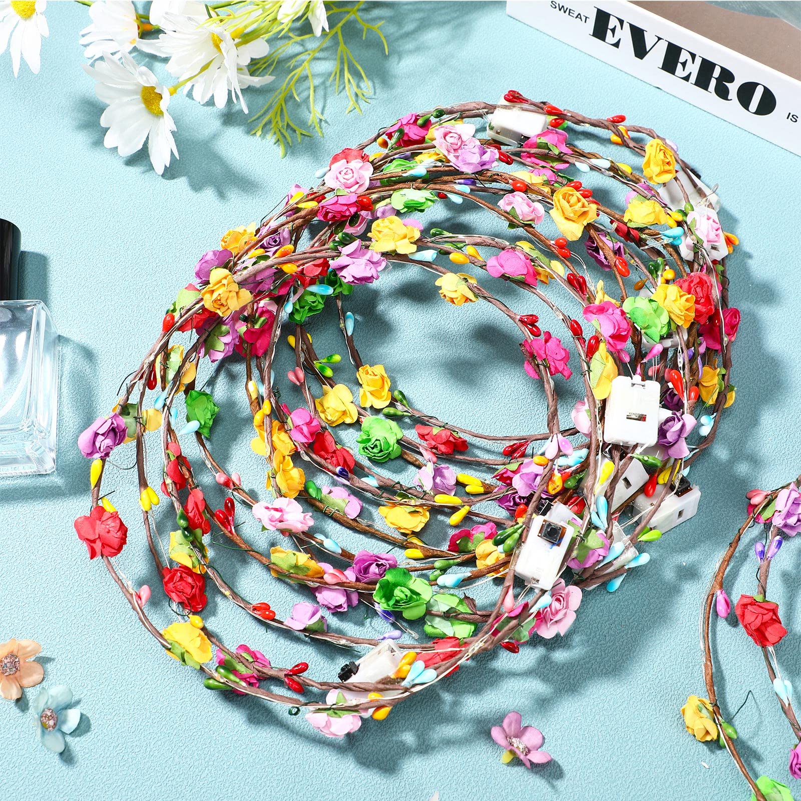 50 diademas LED de flores, coronas de flores iluminadas para mujer, diadema que brilla en la oscuridad para boda, recepción, cumpleaños, Navidad, Mardi Gras, cosplay, recuerdos de fiesta de 6