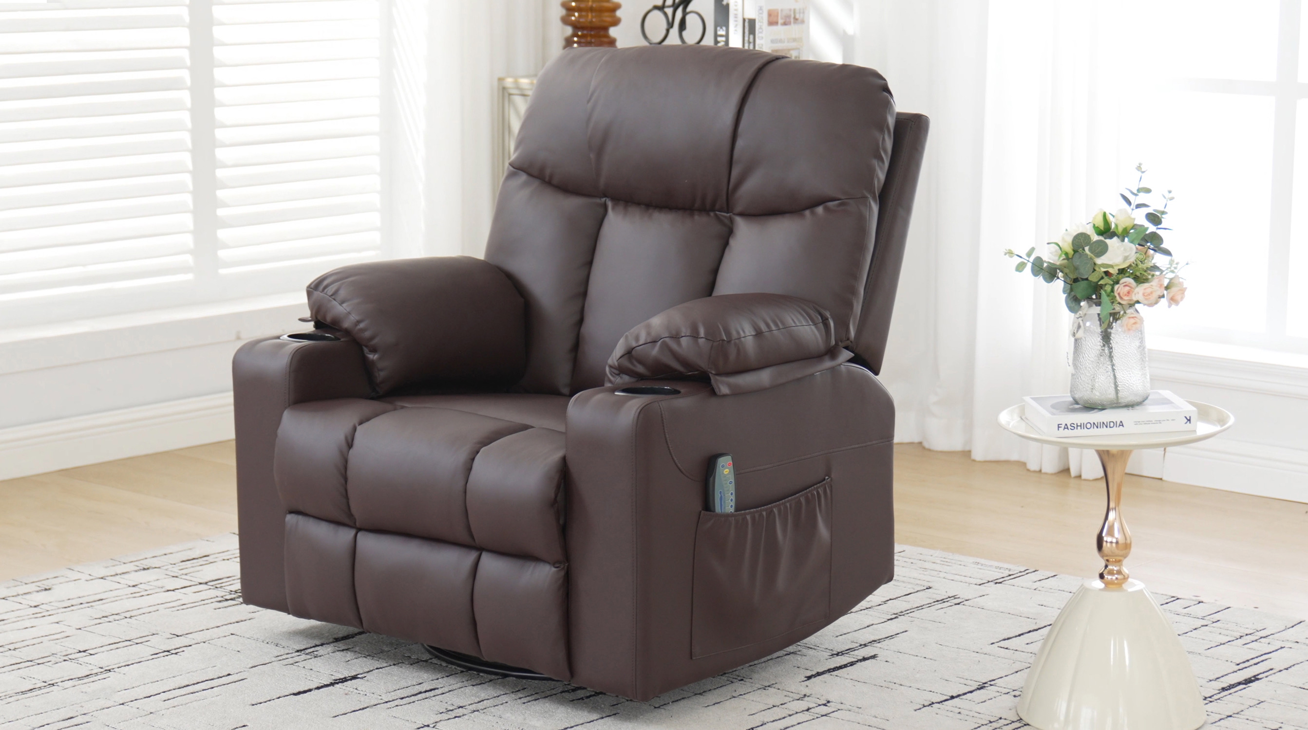 Sillón reclinable giratorio ancho negro miniatura 7