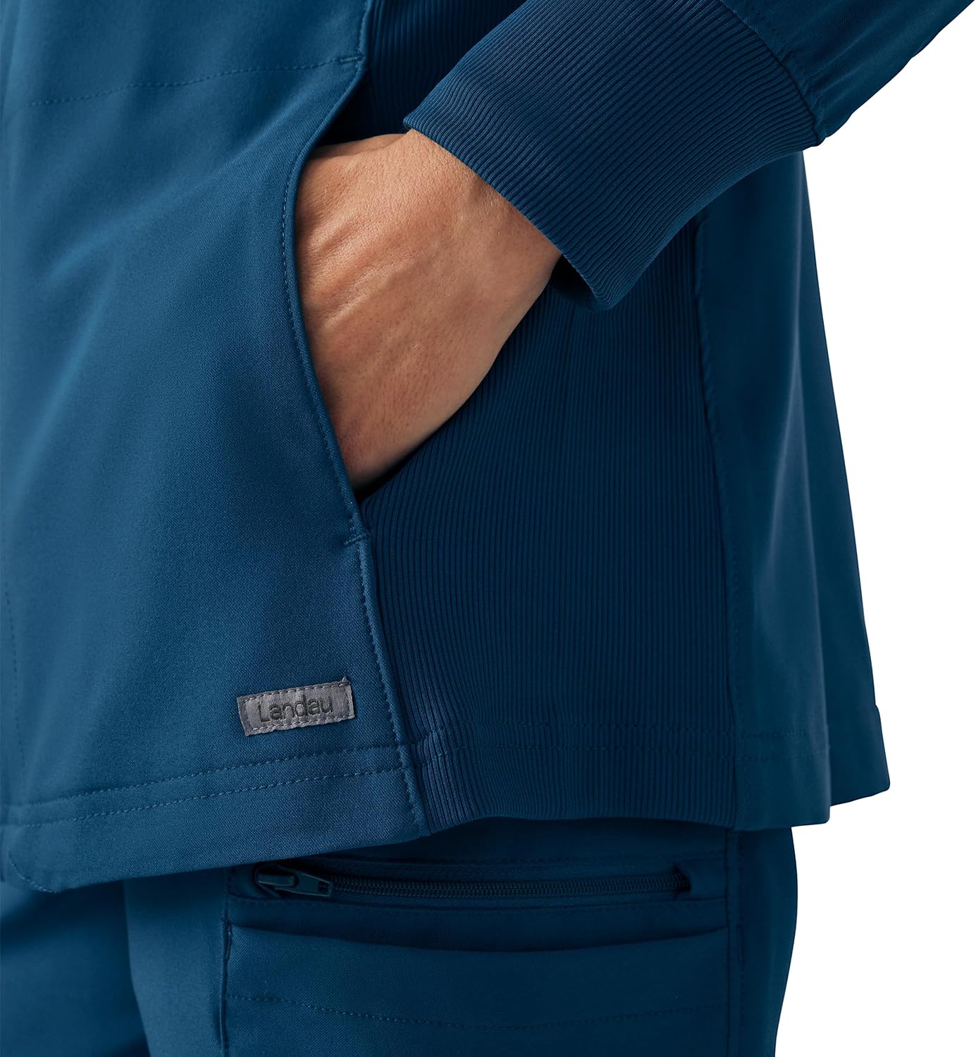 Landau Forward Women’s Tailored Fit 3-Pocket Zip-Front Scrub Jacket with Knit Panels LJ700