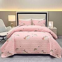 Vista 9 de Juego de edredón para niños, juego de ropa de cama tamaño Queen para niñas, juego de edredón de 3 piezas con diseño de unicornio rosa, arco iris