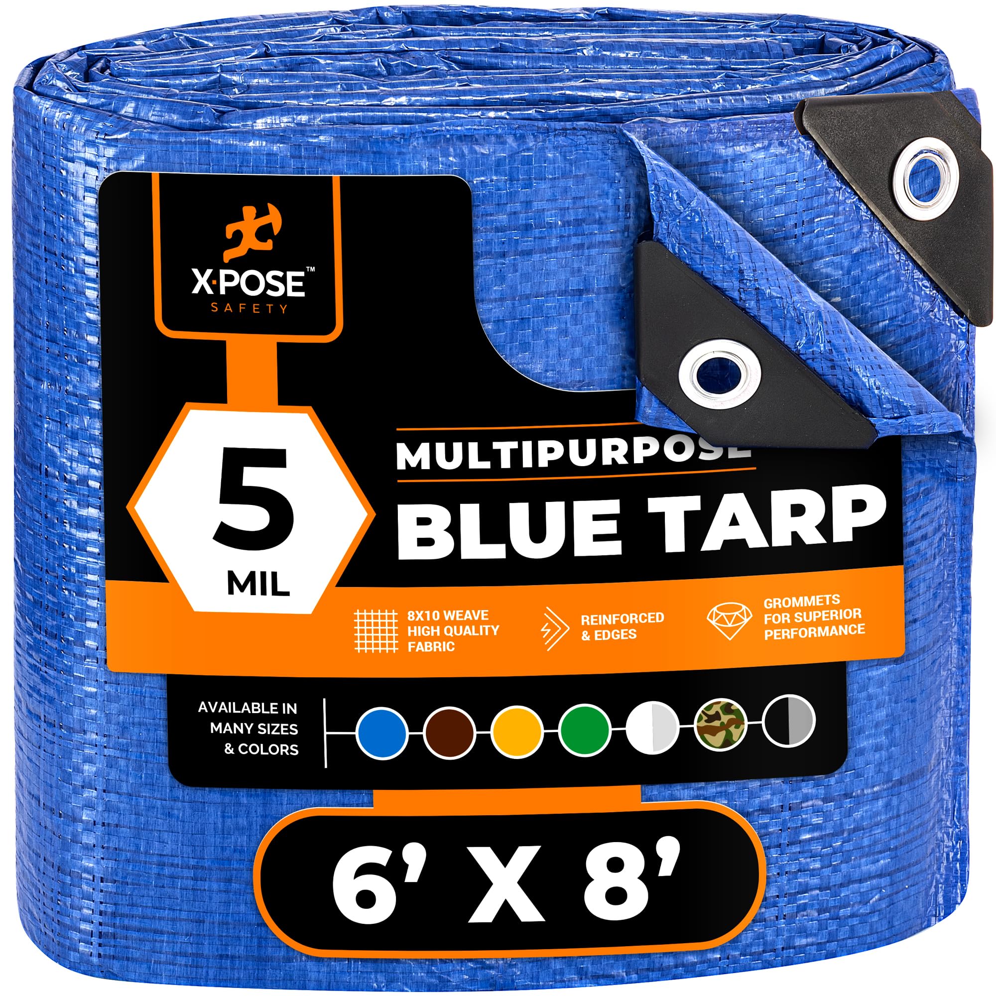 Better Blue Poly Tarp 6' x 8' - Multipurpose Protective Cover - Lightweight, Durable, Waterproof, Weather Proof - 5 Mil Thick Polyethylene - by Xpose Safety