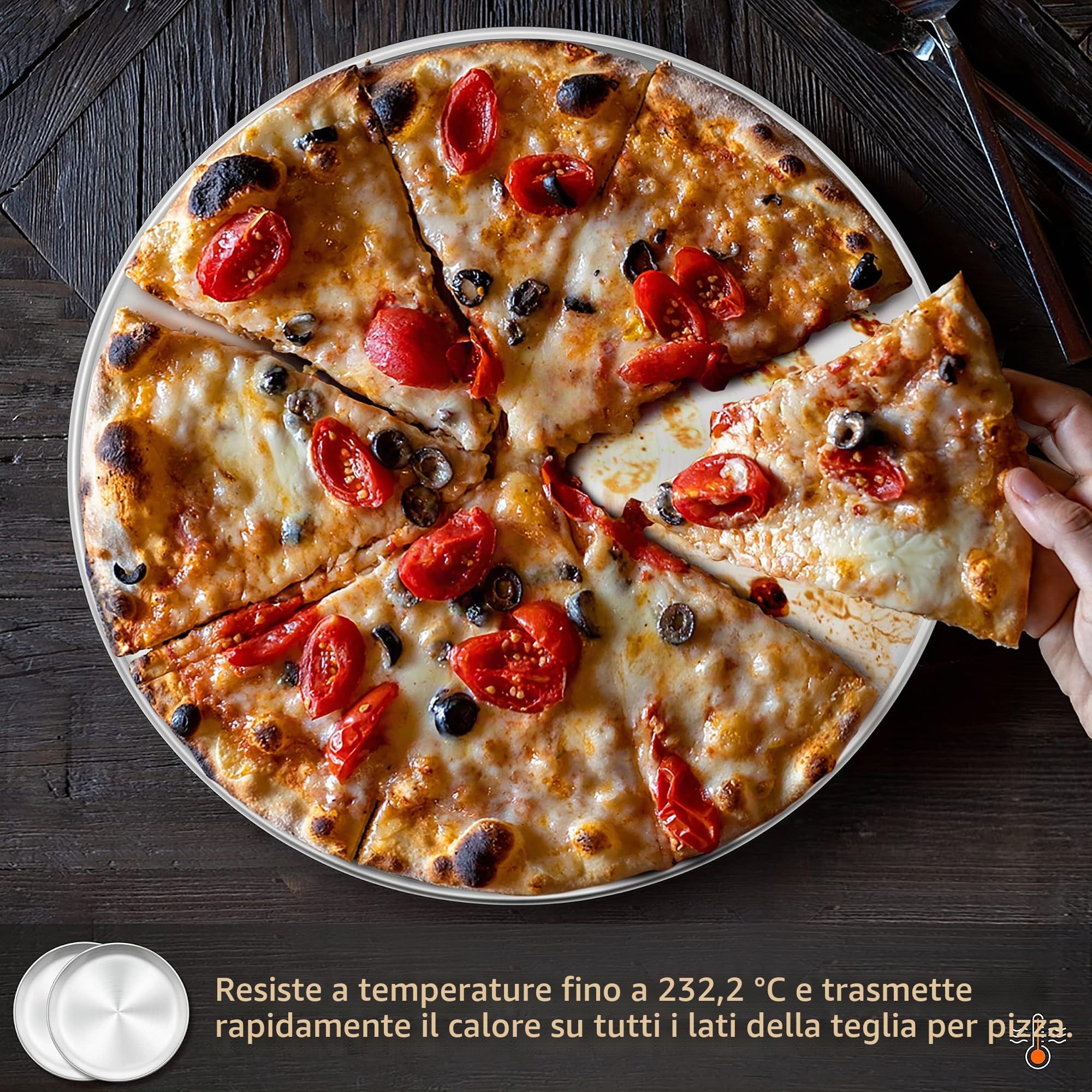 Herogo Set di 4 teglie rotonde per pizza, 30 cm, in acciaio inox, per forno, colore argento
