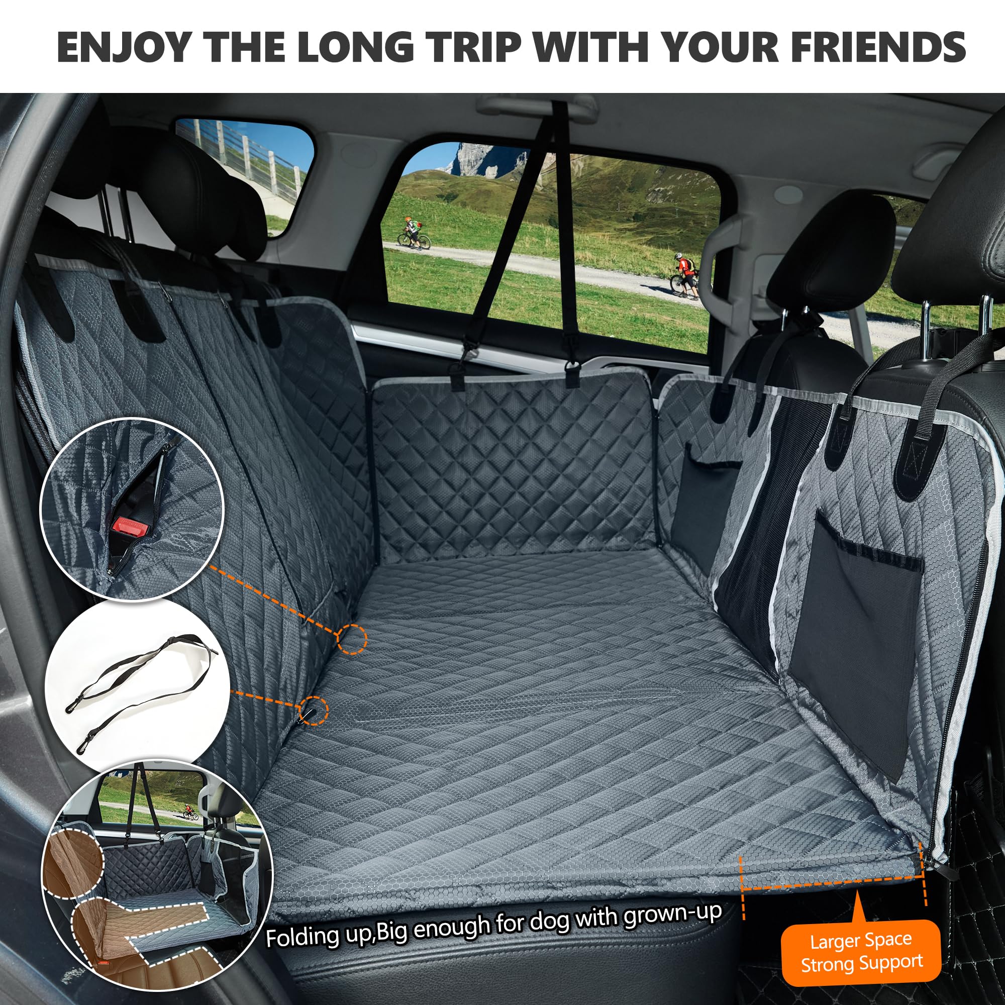 ANOSOSPECIAL posteriore Seat Extender, Dog Car Seat Cover, Impermeabile Pet Amaca Letto di Viaggio, Facile Pulire per Auto SUV Truck (Grigio)