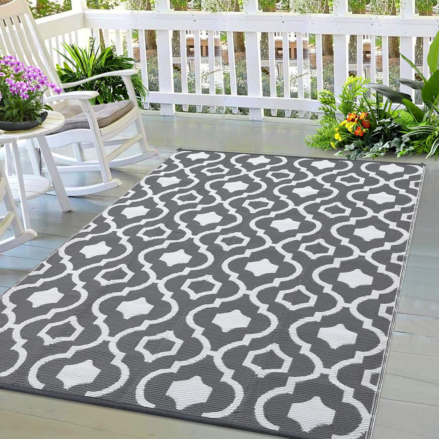 Outdoor Rugs Patio Mat Reversible RV Camping Rug (5'x'8, 6'x9', 8'x10', 9'x12') - Picture 25 of 34