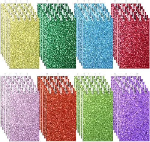 Miniatura 8 de Seajan 24 cuadernos en espiral con purpurina para niños, recuerdos de fiesta, cuadernos pequeños de prisma de 3.9 x 2.4 pulgadas, blocs de notas