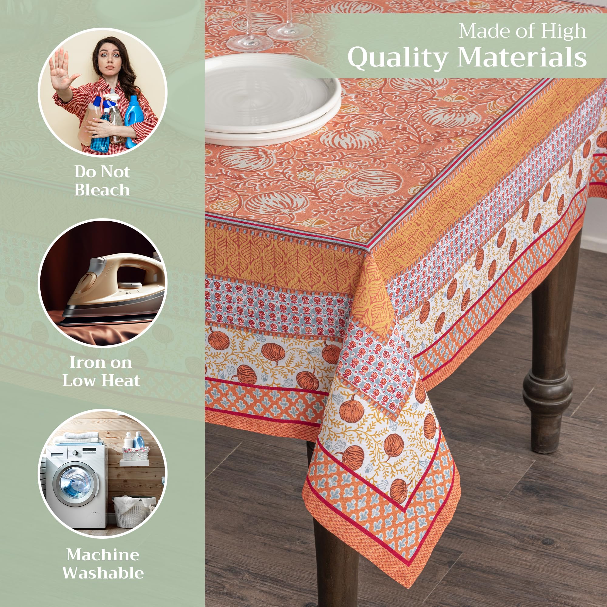 Maison d' Hermine Table Cloth Rectangle Table 100% Cotton 180 cm x 140 cm Tablecloth Reusable Everyday Use for Christmas Decorations Dining Farmhouse Home Party Festive (Harvest Festival) - Image 4