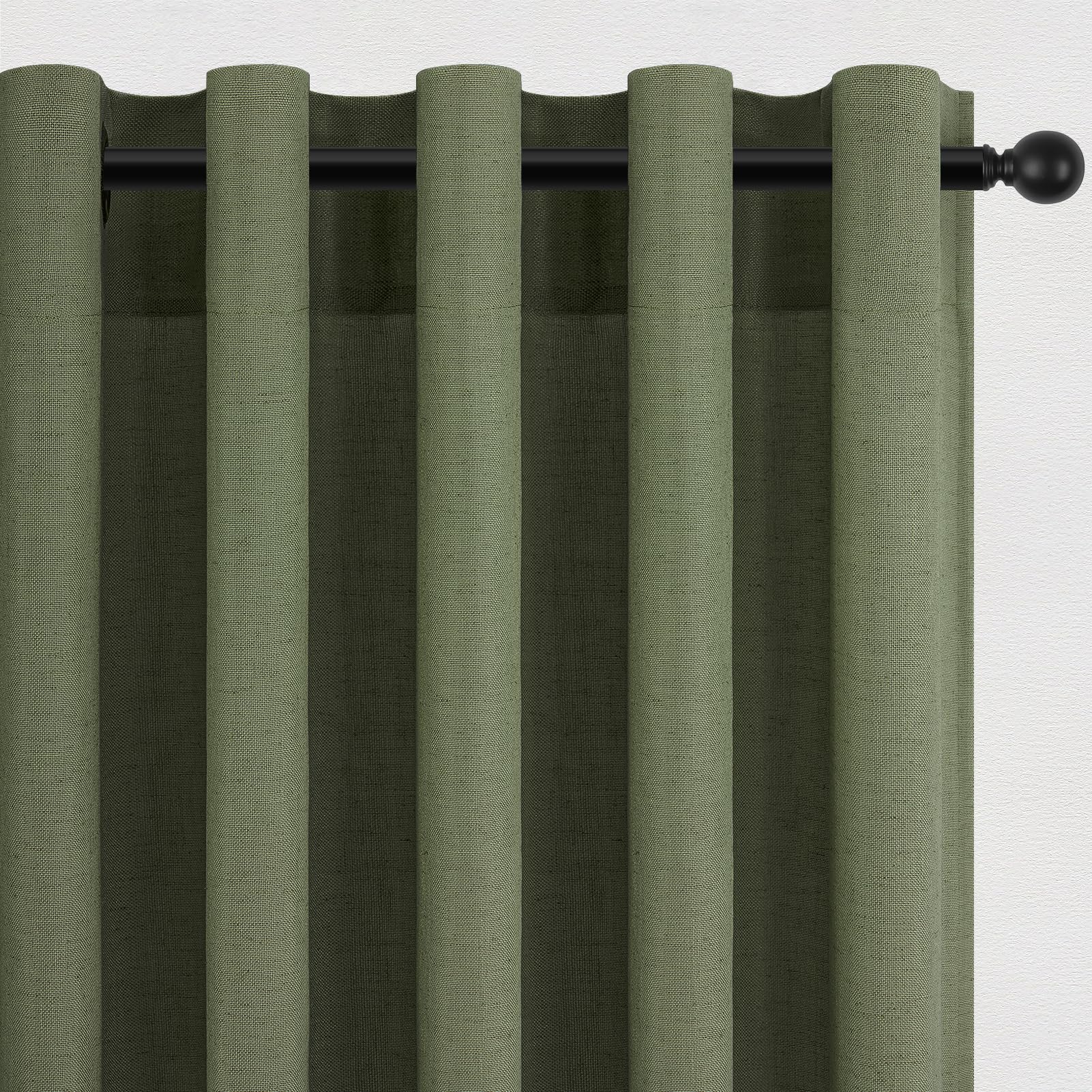 Topfinel Vorhänge Grün für Kinderzimmer Gardinen mit Ösen Kurz Fenster Vorhang Leinen Halbtransparent Ösenvorhang 2er Set 160x140 cm (HxB) Gardine Schlaufenschal für Vintage Wohnzimmer Schlafzimmer