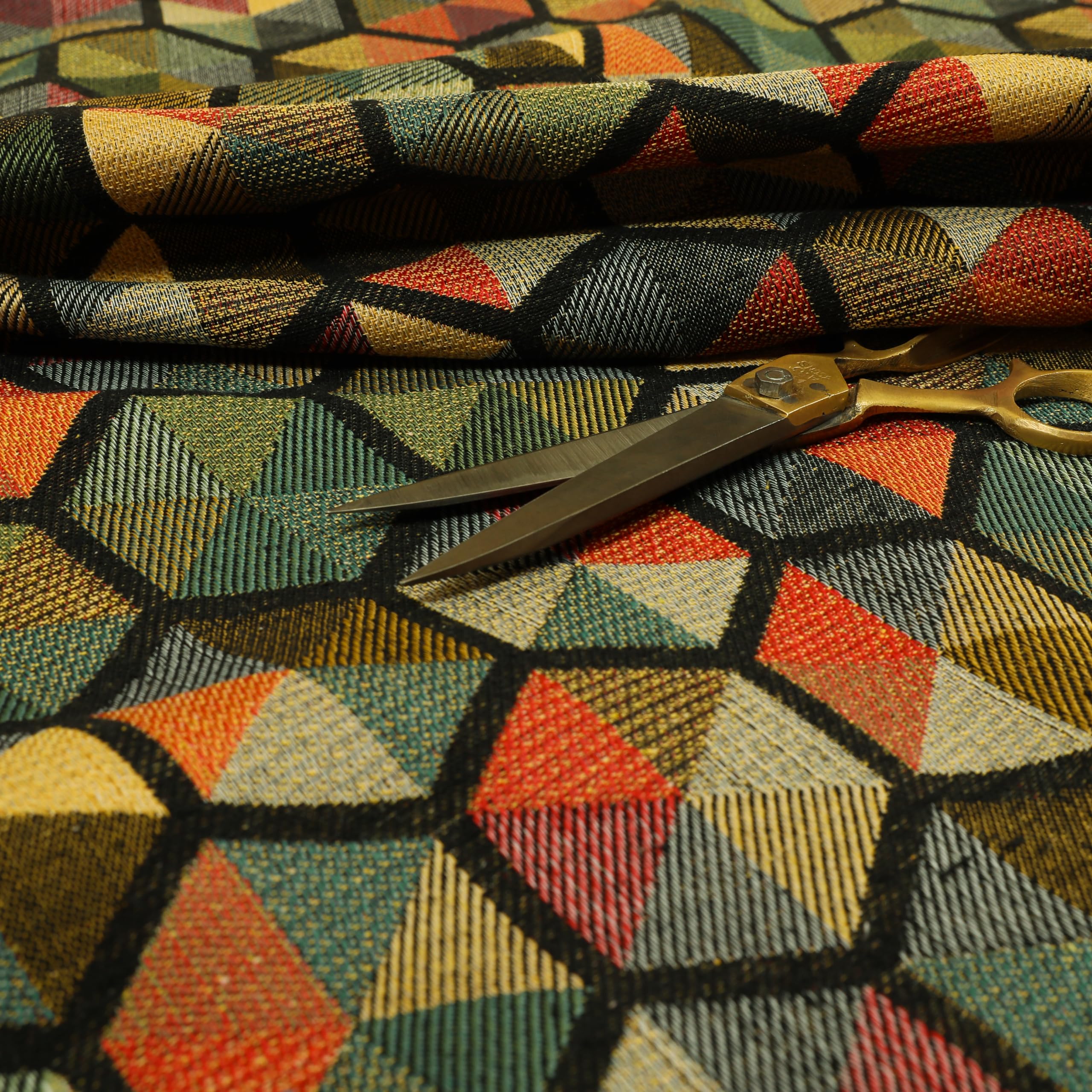 Redbrick Mill Fabrics Flame Retardant Black Multicolour Chenille Upholstery Curtain Fabric Geometric Hexagon Pattern (1 Metre) — image 1