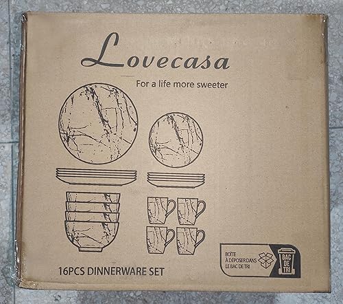 Miniatura 9 de LOVECASA Juego de vajilla rosa para 4, juego de platos de porcelana de 16 piezas y cuencos con tazas, juego de platos redondos de esmalte dorado