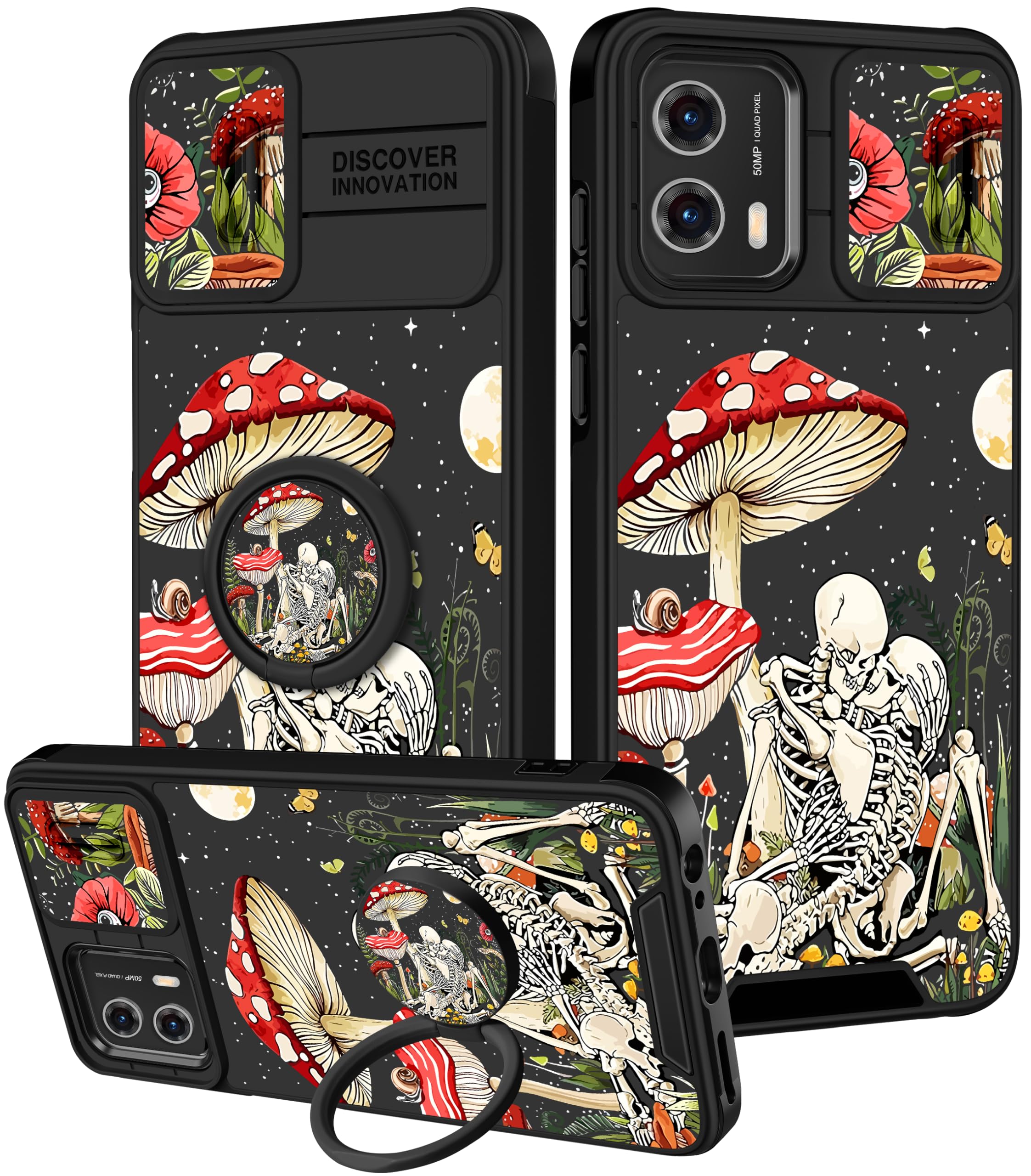 Funermei for Moto G Power 5G 2024 Case - Women Girls Cute Phone Cover Girly Pretty Aesthetic Mushroom Skeleton Unique Design with Camera Cover and