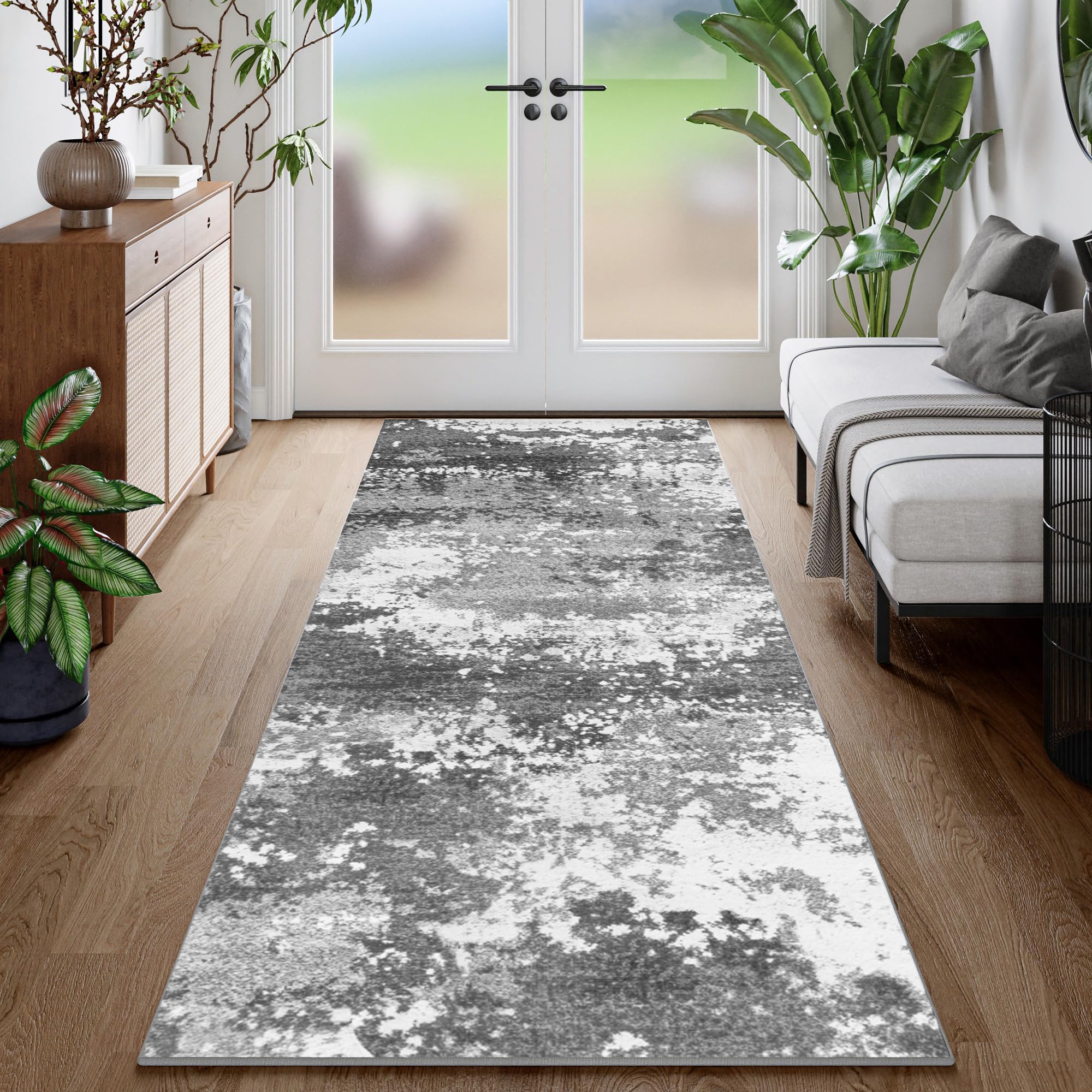 Grey Non-Slip Hallway Runner Rug - 2x6