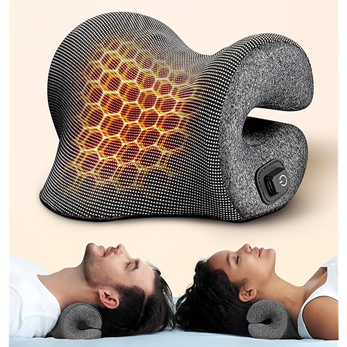 3s Heated Neck Stretcher for Pain Relief, Graphene Heating Pad, Odorless Neck Cloud Cervical Traction Device Chiropractic Pillow for Shoulder, Christmas Gifts for Women, Men, Mom, Dad (Gray)