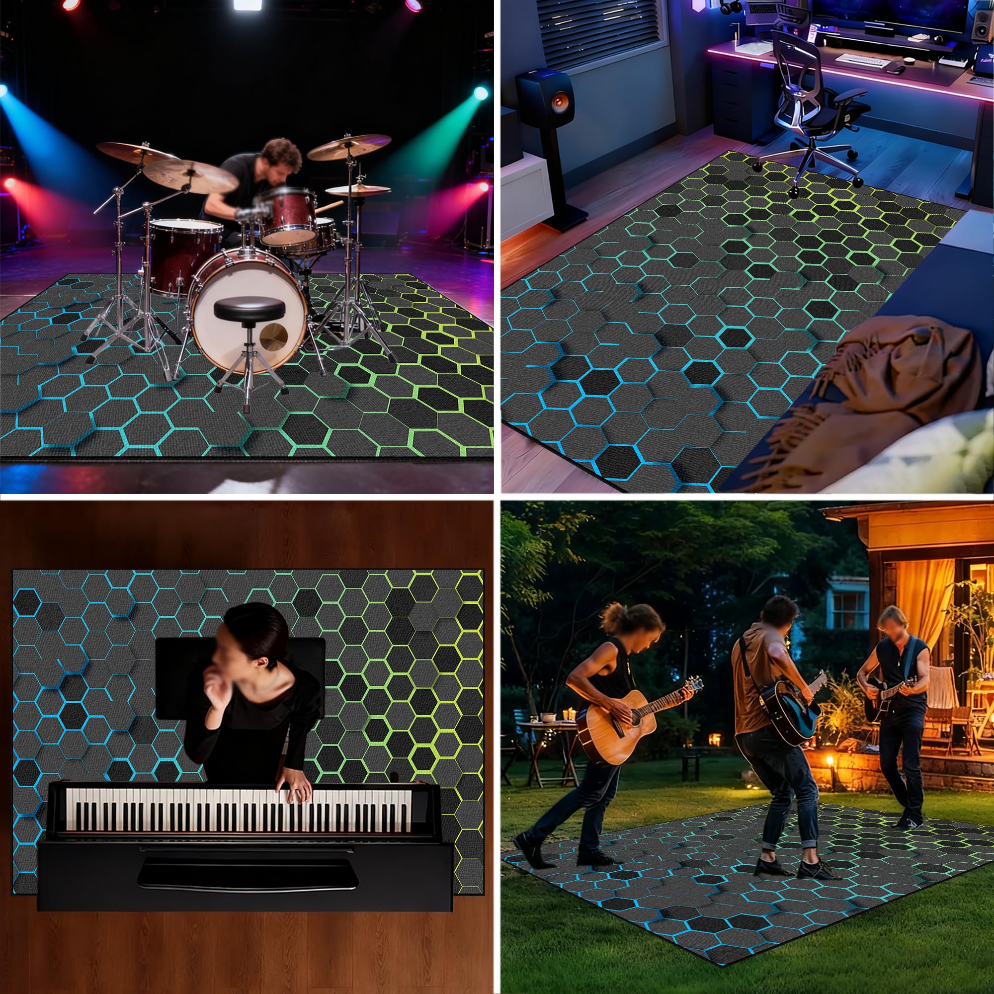Dywan z baterią akustyczną, dźwiękoszczelny dywanik z baterią, elektroniczny dywanik do bębna basowego, antypoślizgowy do bębna basowego i innych elementów zestawu dywaników do dywanika 140 x 100 cm
