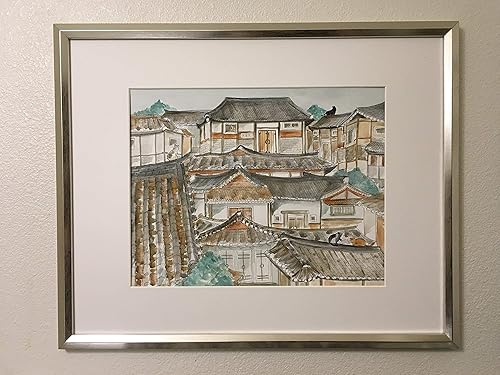 Vista 4 de Korean Art, Korean Art Print, Asian Art, Asian Art Print, Cat Art titled"Rooftop Cats