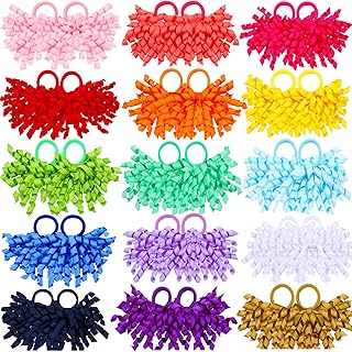 Mtlee 30 Pcs Baby Girls Curly Ribbons Korker Hair Ties Boutique Bow Elastic Rubber Bands Grosgrain Ribbon Elastic Colored Hair Bands Ponytail Holders for Toddlers Kids