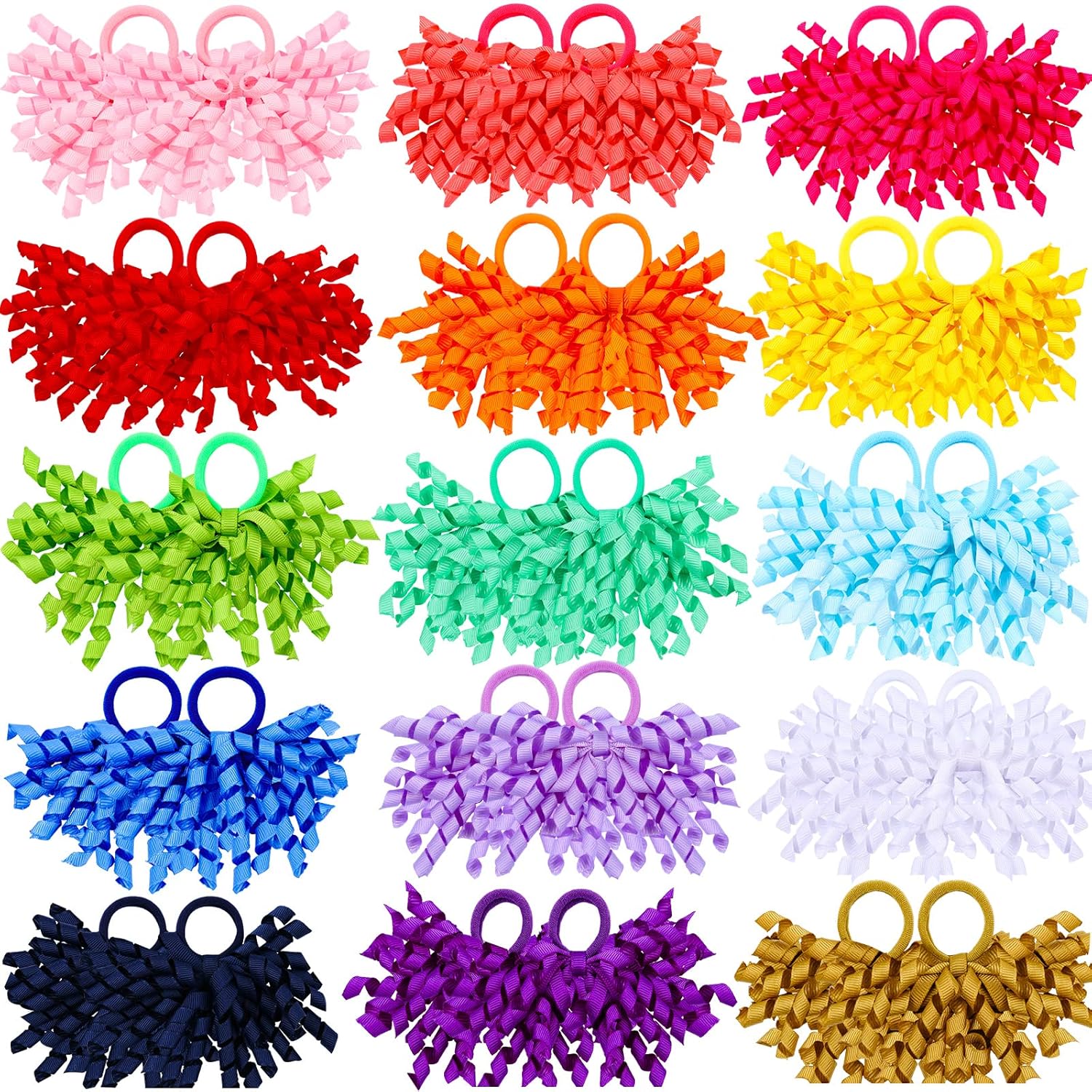 Mtlee 30 Pcs Baby Girls Curly Ribbons Korker Hair Ties Boutique Bow Elastic Rubber Bands Grosgrain Ribbon Elastic Colored Hair Bands Ponytail Holders for Toddlers Kids