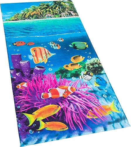 Softerry Tropical Island - Toalla de playa de 30 x 60 pulgadas, 100% algodón, arrecife y peces de coral