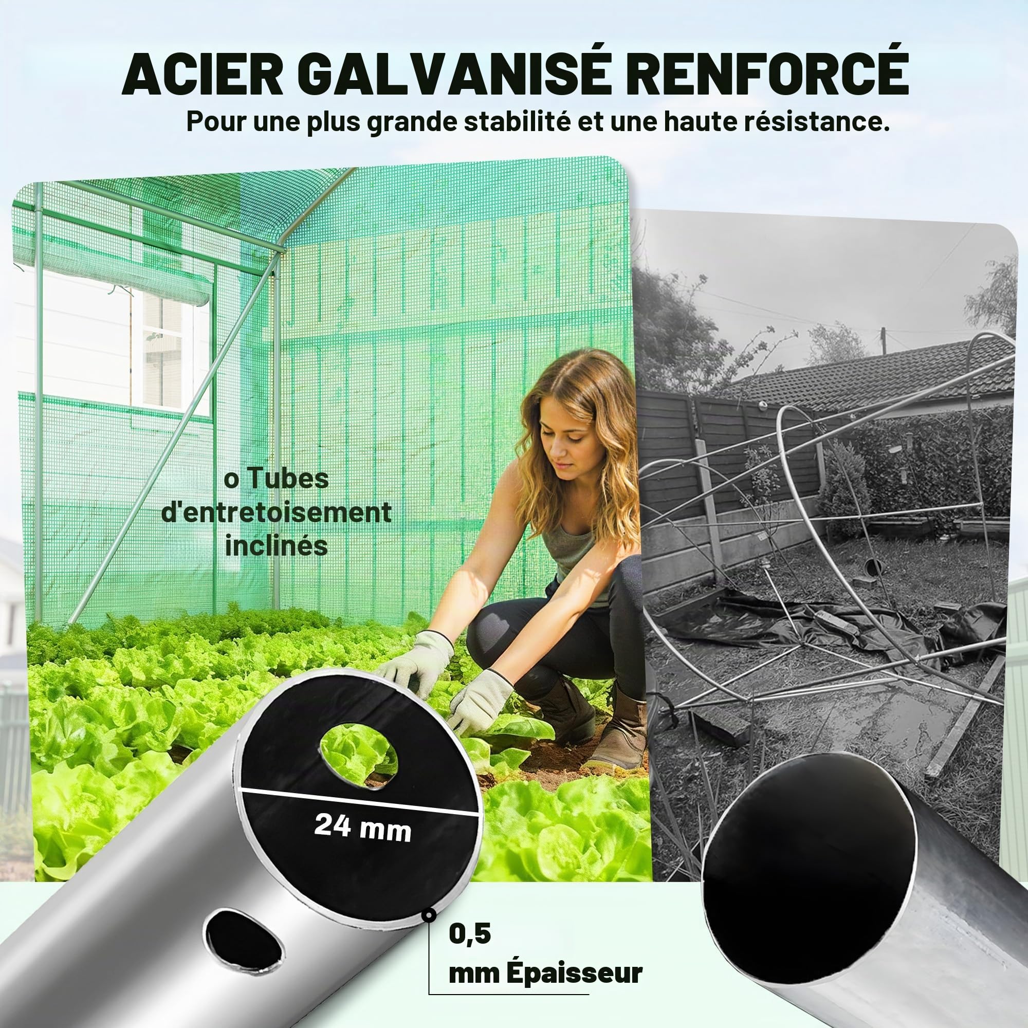 Outsunny Serre d'extérieur 6 x 3 x 2 m, Serre Tunnel avec 3 Portes enroulables, fenêtres en Filet, Couverture PE 140 g/m² Anti-UV et Cadre en Acier galvanisé, pour Cultures, Plantes, Verdure
