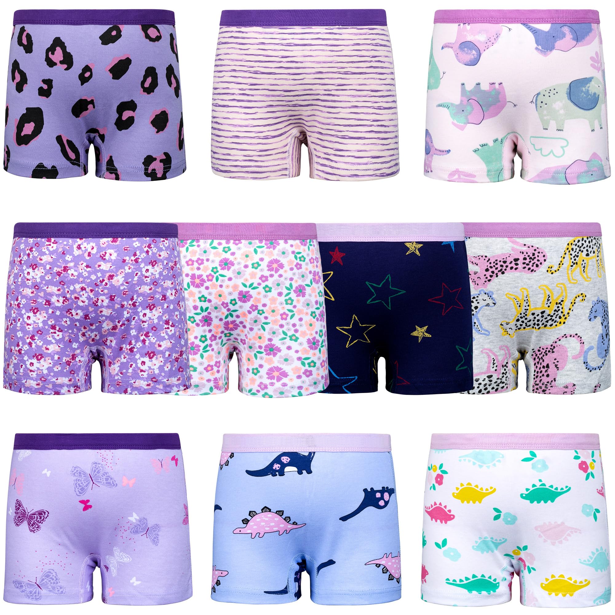 BIG ELEPHANT Girls Underwear 10 Pack 100 Cotton Boyshort Panties Soft Breathable Toddler Girls Boxer Briefs 3T 10Y