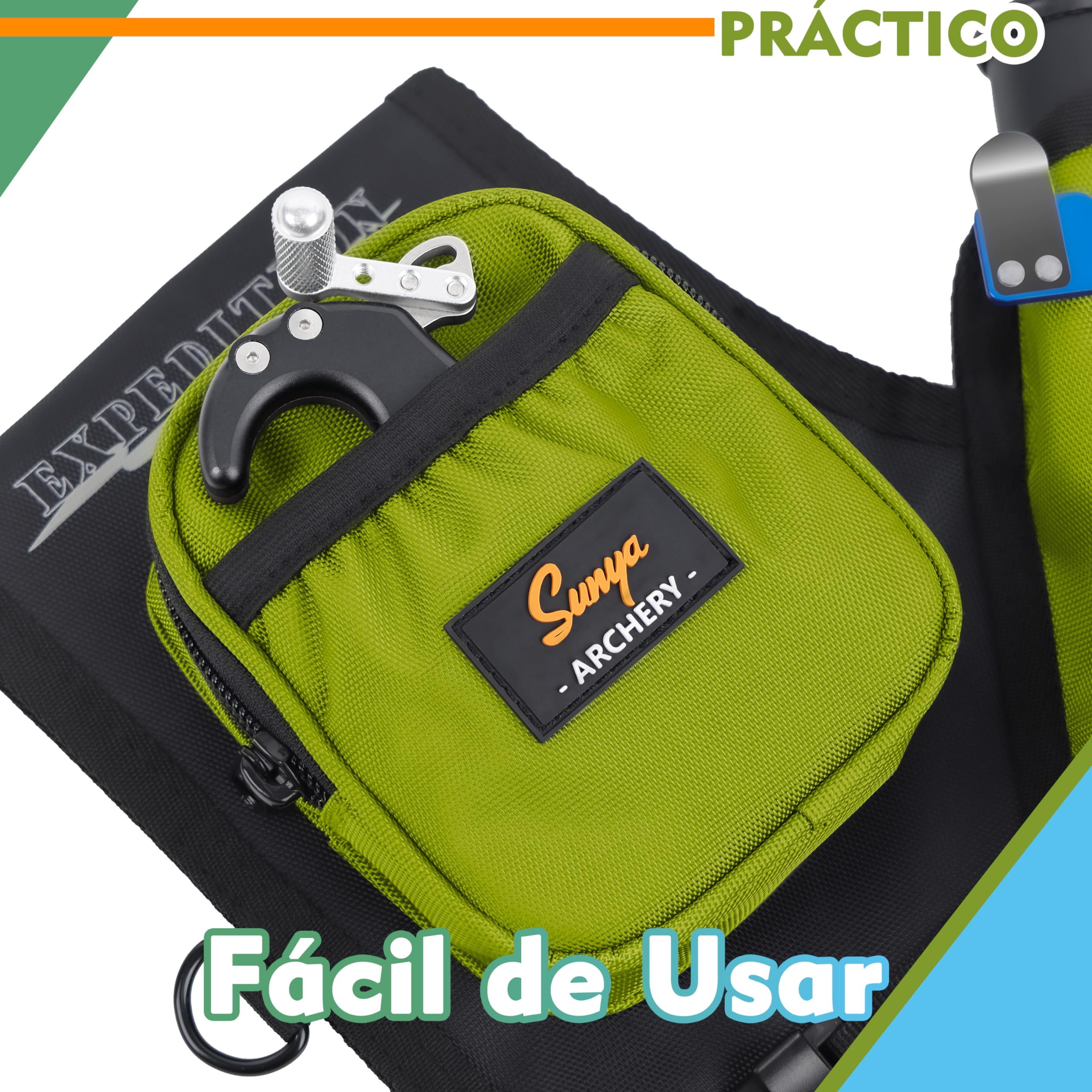 Sunya - Carcaj de Tiro con Arco para Flechas. Portátil,Incluye pestaña y Bolsillos de liberación y cinturón de Nailon. Apto para Arco Compuesto y Arco recurvo Blanco o Campo — view 7