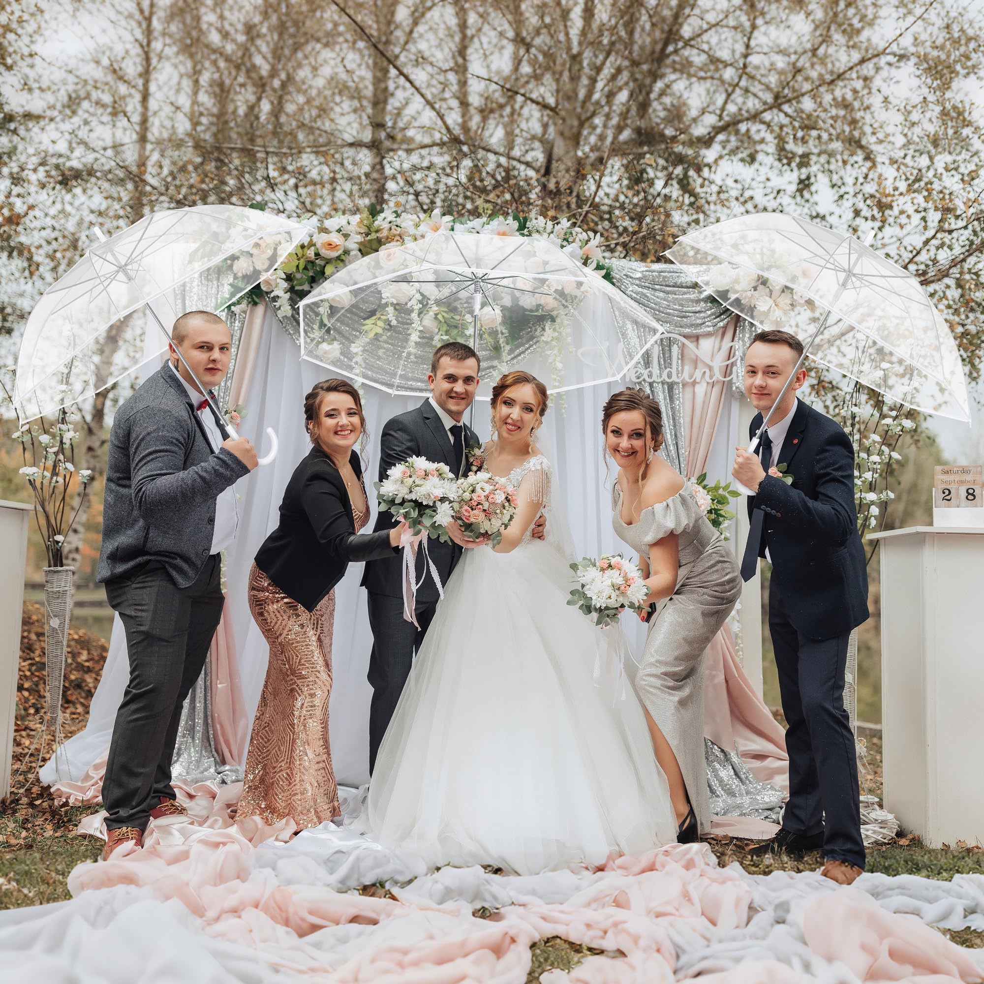 aodaer clear wedding umbrella with foldable storage box transparent auto open stick umbrellas windproof large canopy umbrella with j hook handle for outdoor activities, wedding photography