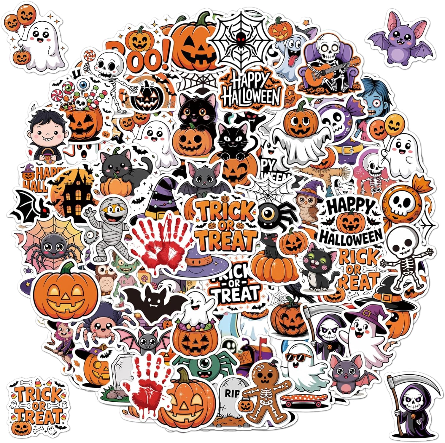 100PCS Halloween Stickers Bulk - Halloween Party Favors for Kids - Waterproof Vinyl Halloween Decorations for Classroom Crafts, Treat Bags, Trick or Treat Gifts