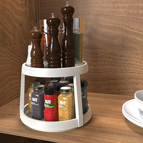 Miniatura 3 de Simple Houseware Plataforma giratoria de 2 niveles Lazy Susan organizador multifuncional, arce